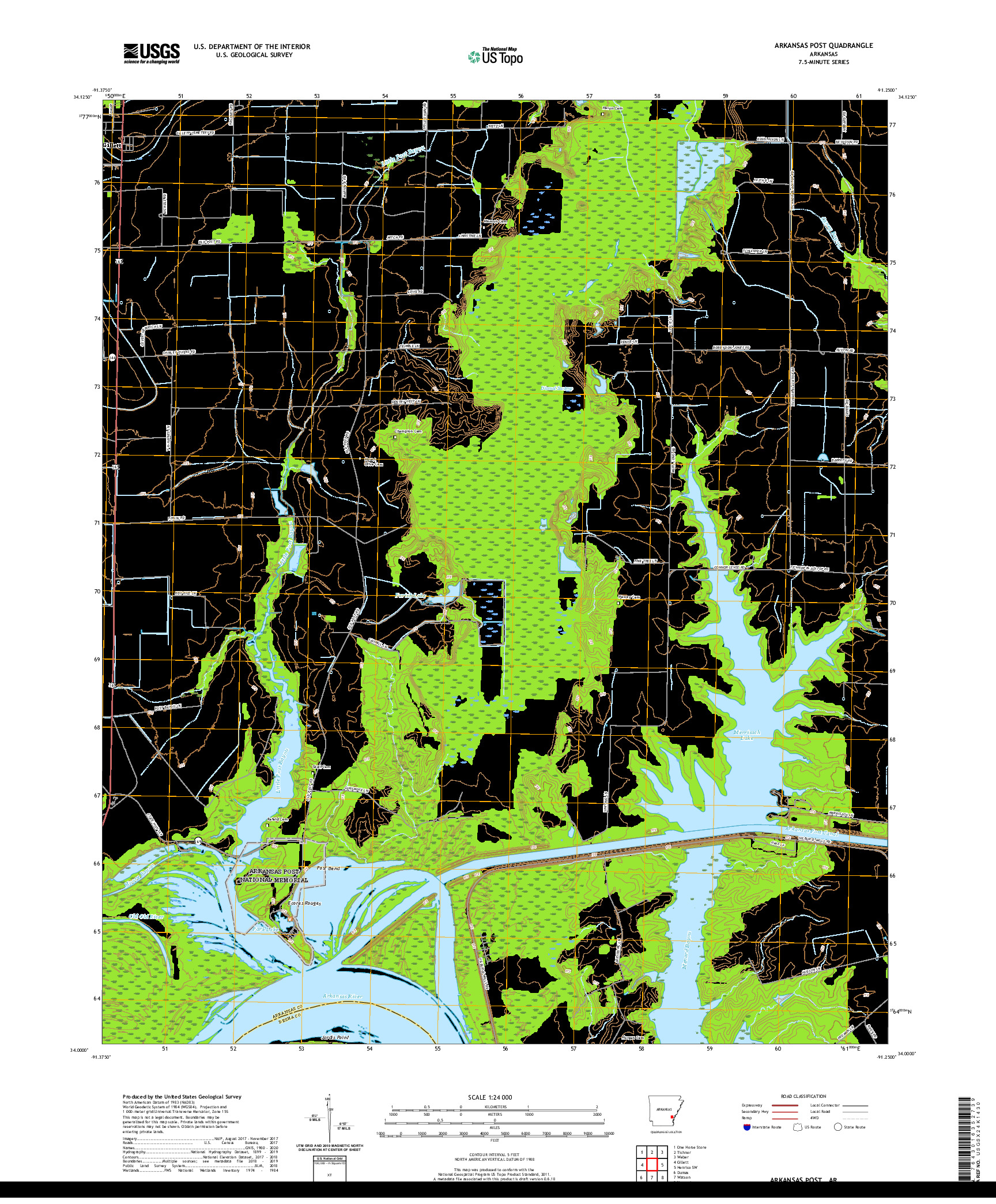 USGS US TOPO 7.5-MINUTE MAP FOR ARKANSAS POST, AR 2020