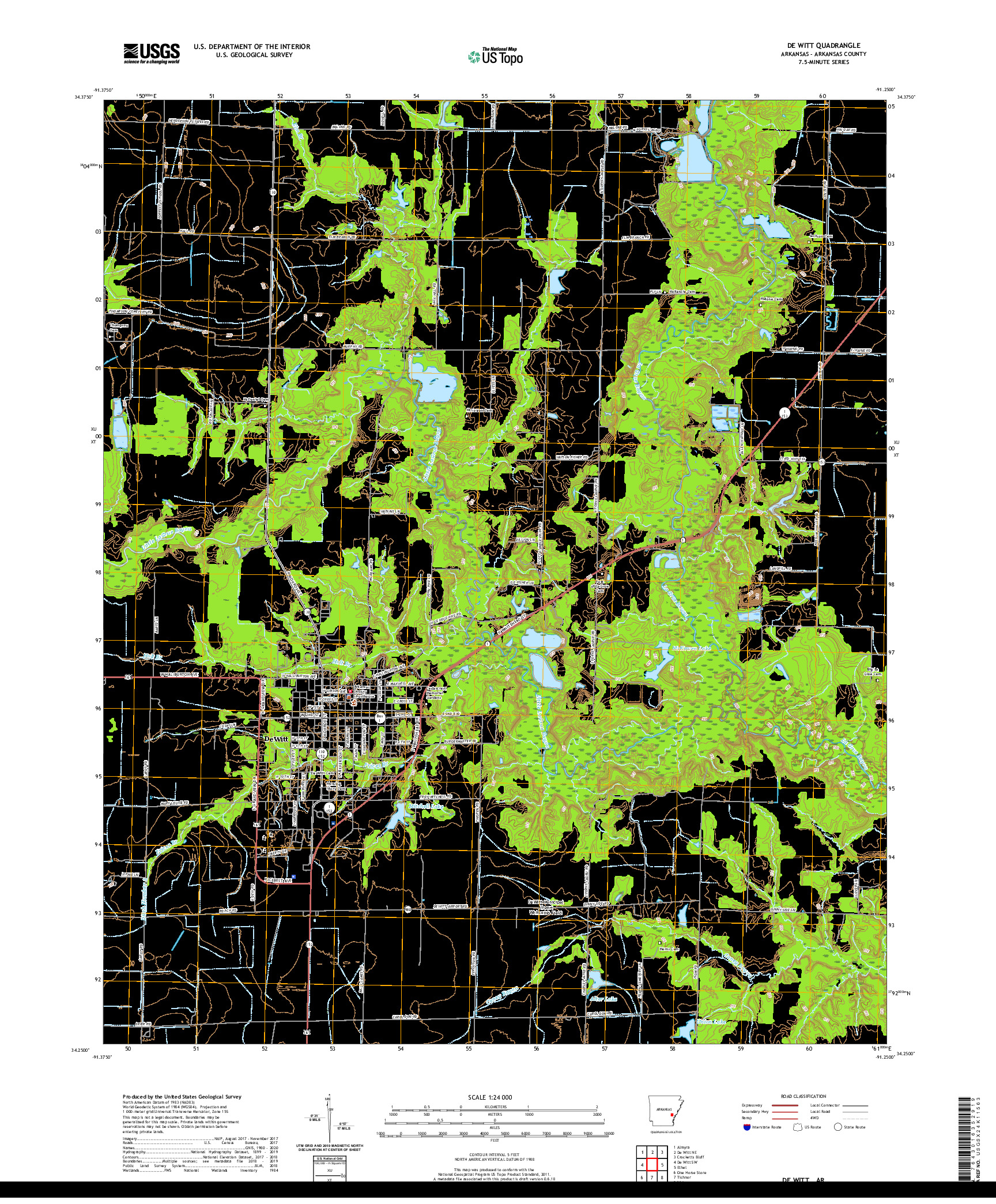 USGS US TOPO 7.5-MINUTE MAP FOR DE WITT, AR 2020