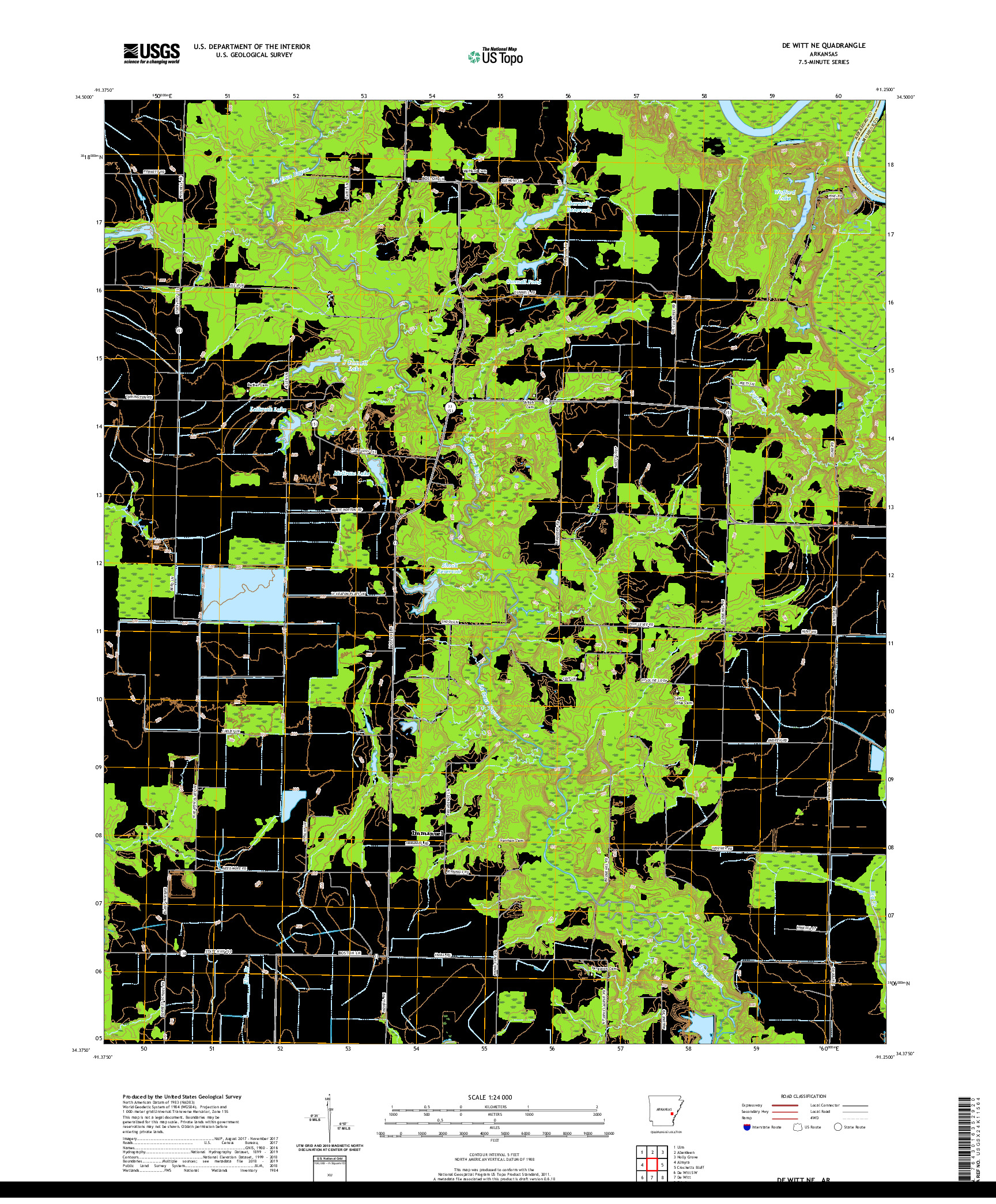 USGS US TOPO 7.5-MINUTE MAP FOR DE WITT NE, AR 2020