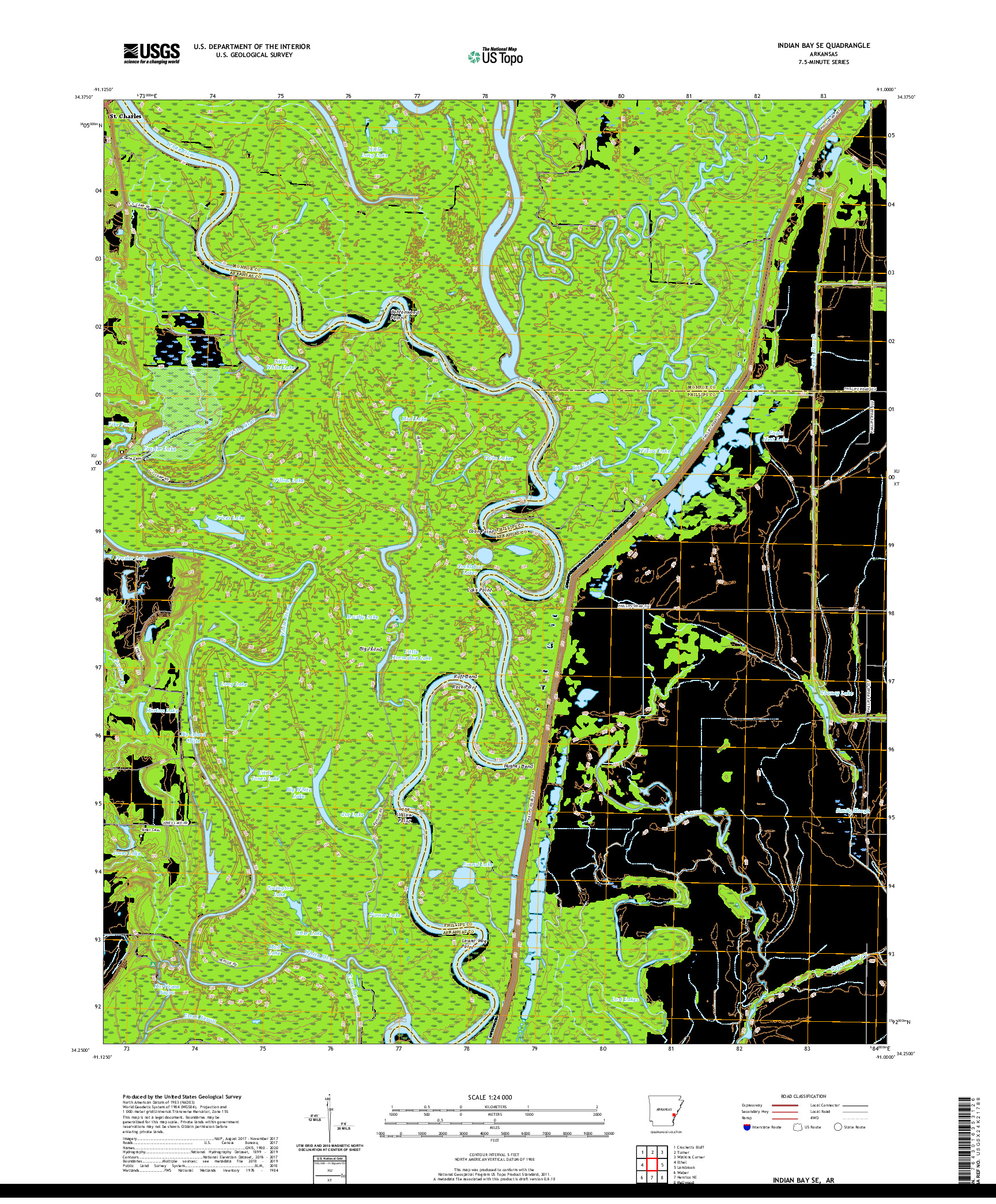 USGS US TOPO 7.5-MINUTE MAP FOR INDIAN BAY SE, AR 2020