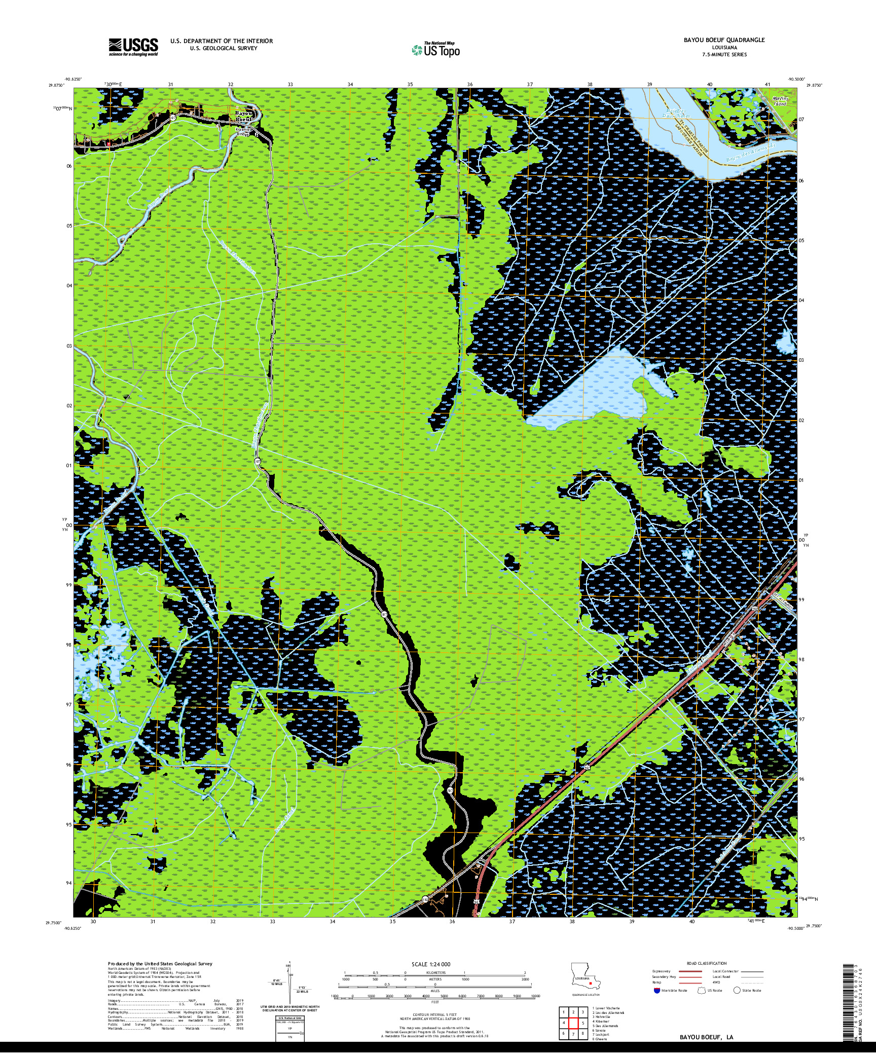 USGS US TOPO 7.5-MINUTE MAP FOR BAYOU BOEUF, LA 2020