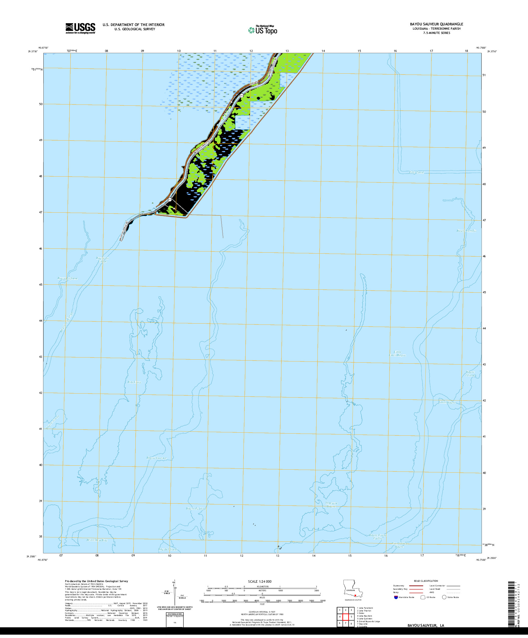 USGS US TOPO 7.5-MINUTE MAP FOR BAYOU SAUVEUR, LA 2020