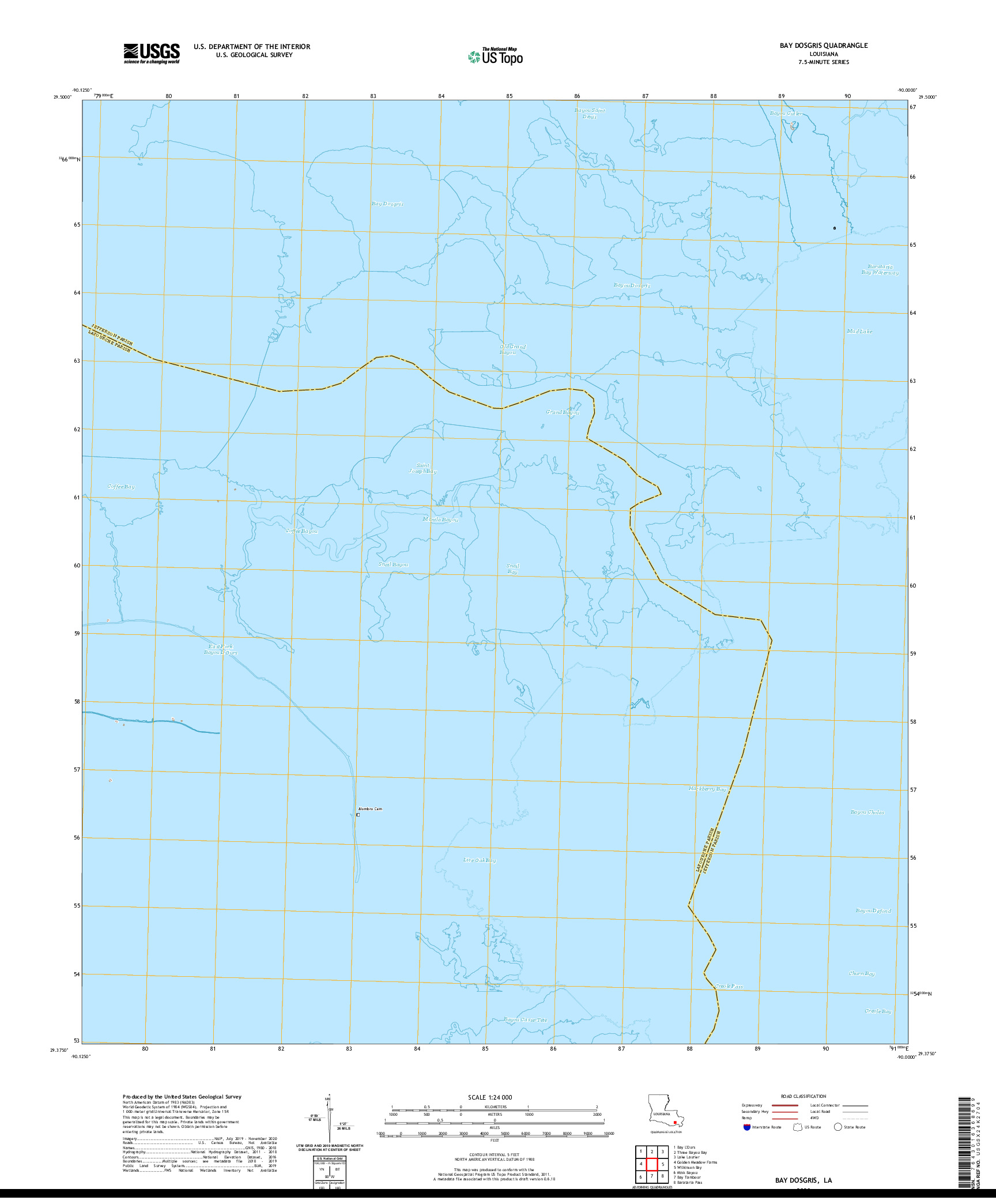 USGS US TOPO 7.5-MINUTE MAP FOR BAY DOSGRIS, LA 2020
