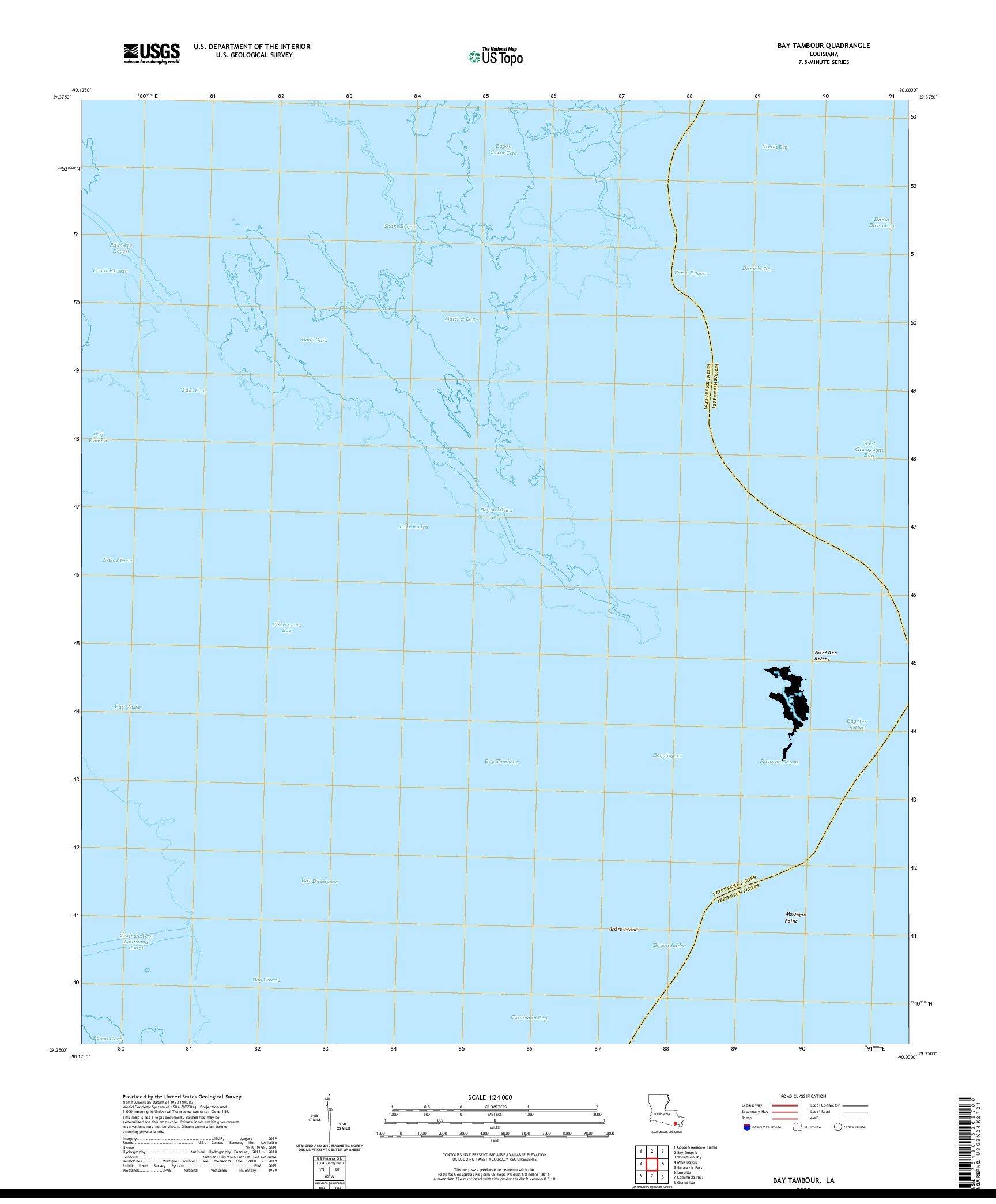 USGS US TOPO 7.5-MINUTE MAP FOR BAY TAMBOUR, LA 2020