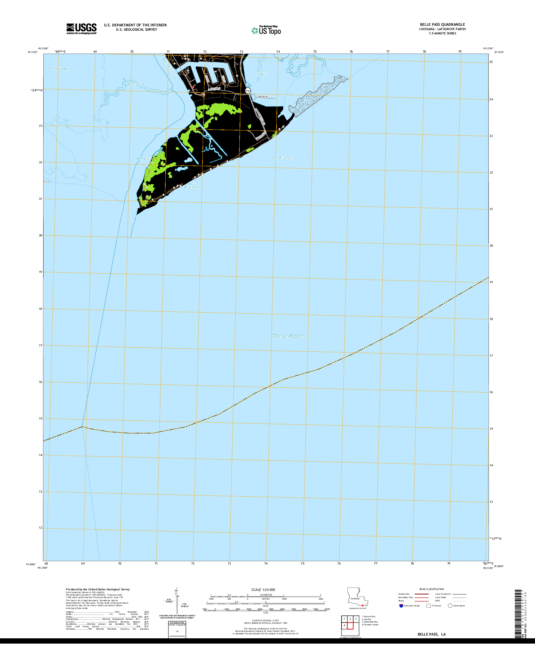 USGS US TOPO 7.5-MINUTE MAP FOR BELLE PASS, LA 2020