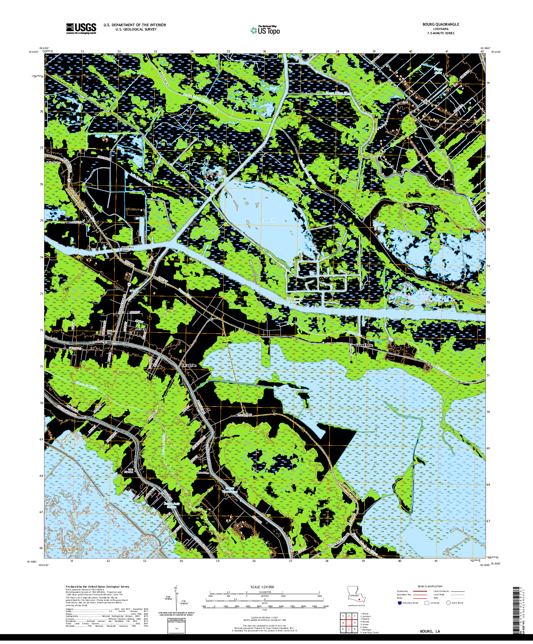 USGS US TOPO 7.5-MINUTE MAP FOR BOURG, LA 2020
