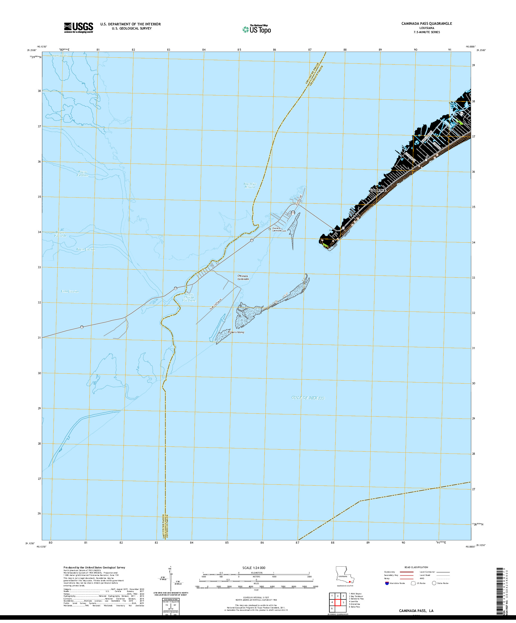 USGS US TOPO 7.5-MINUTE MAP FOR CAMINADA PASS, LA 2020