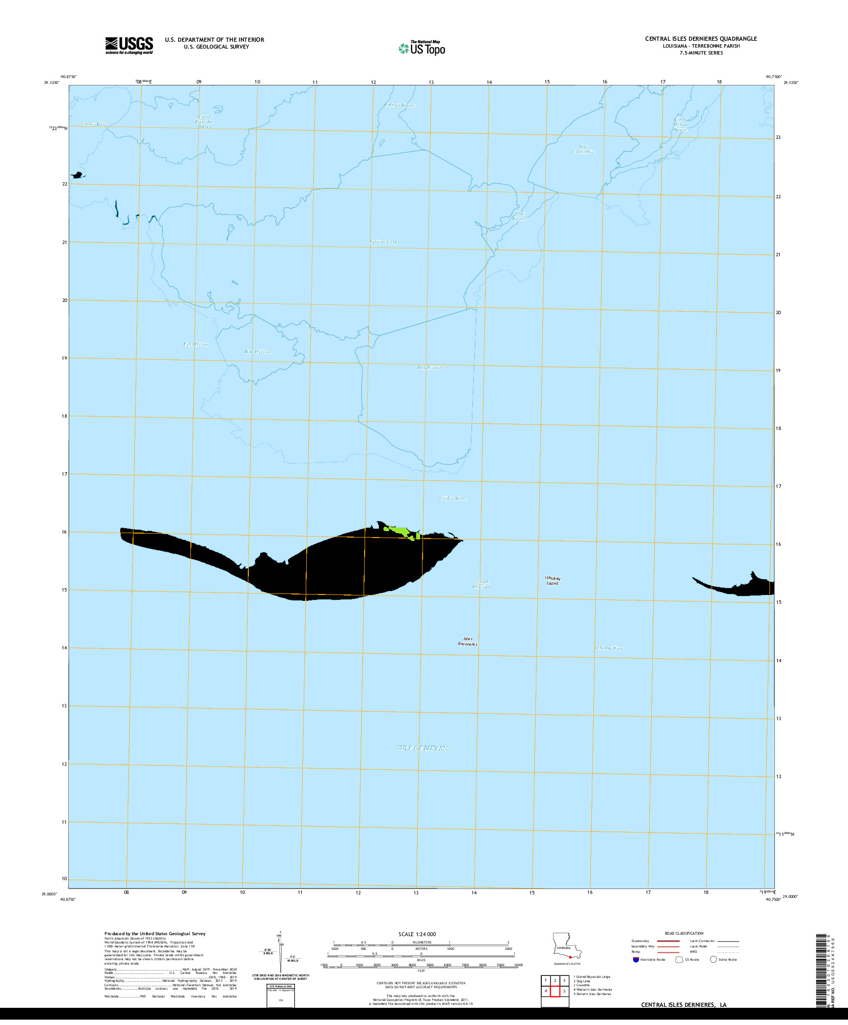 USGS US TOPO 7.5-MINUTE MAP FOR CENTRAL ISLES DERNIERES, LA 2020