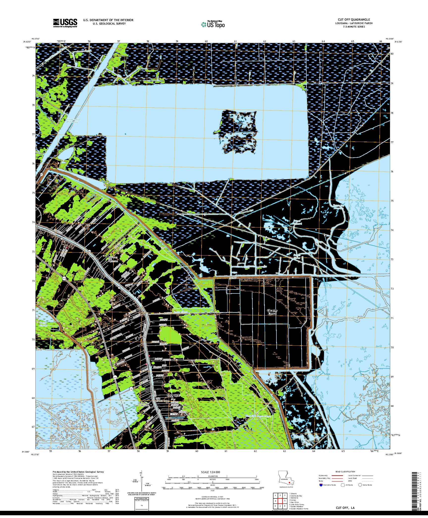 USGS US TOPO 7.5-MINUTE MAP FOR CUT OFF, LA 2020