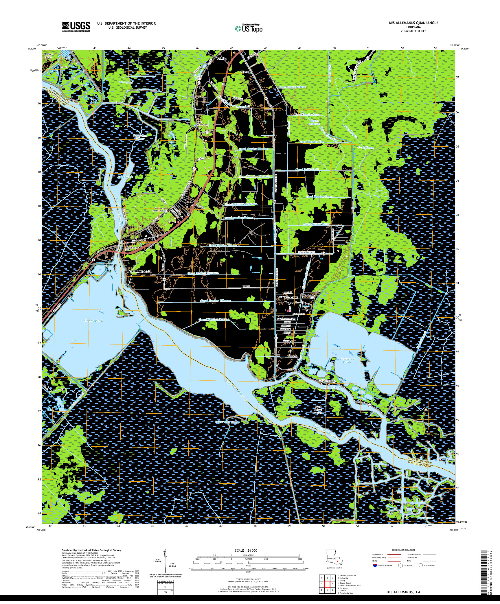 USGS US TOPO 7.5-MINUTE MAP FOR DES ALLEMANDS, LA 2020