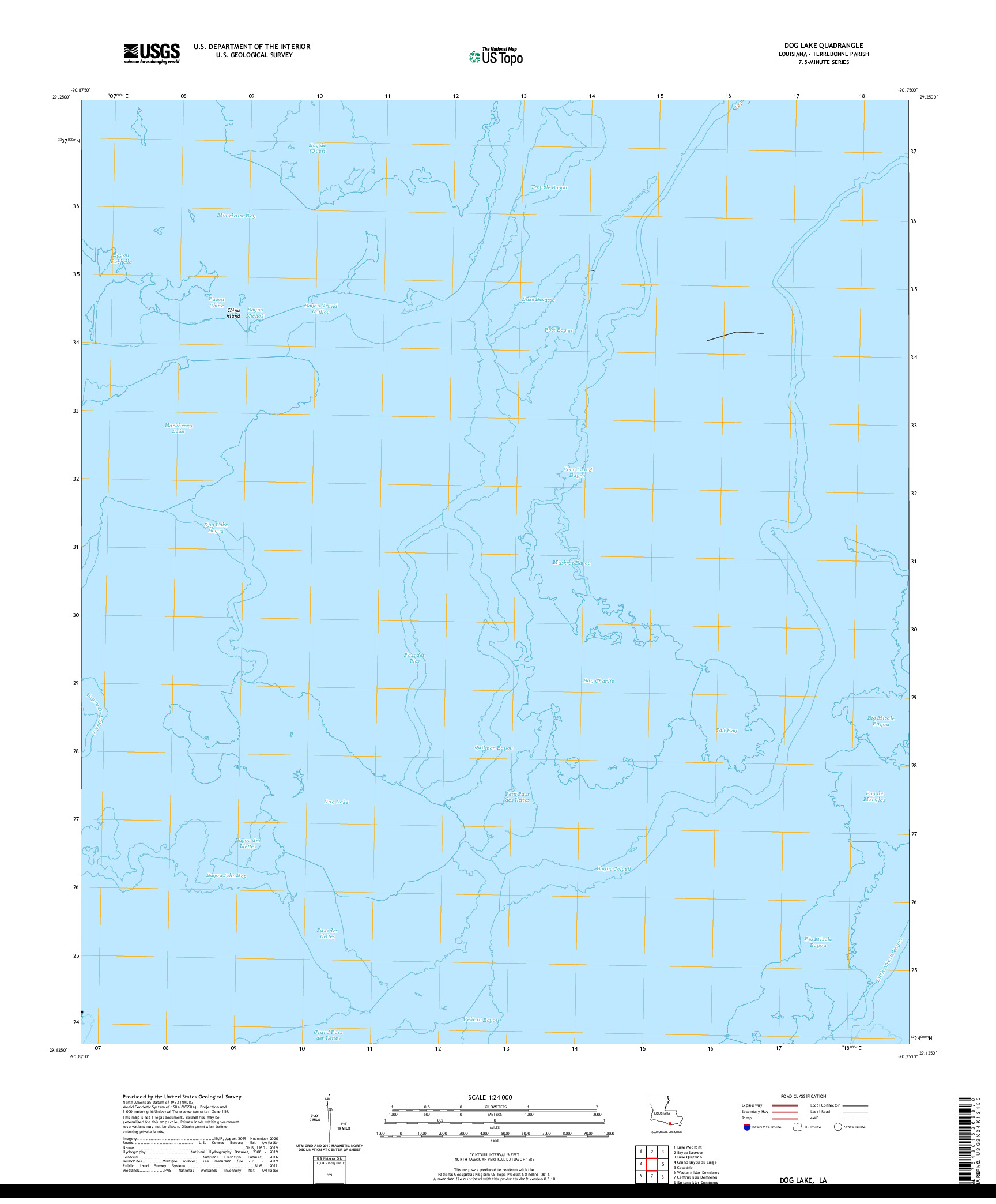 USGS US TOPO 7.5-MINUTE MAP FOR DOG LAKE, LA 2020