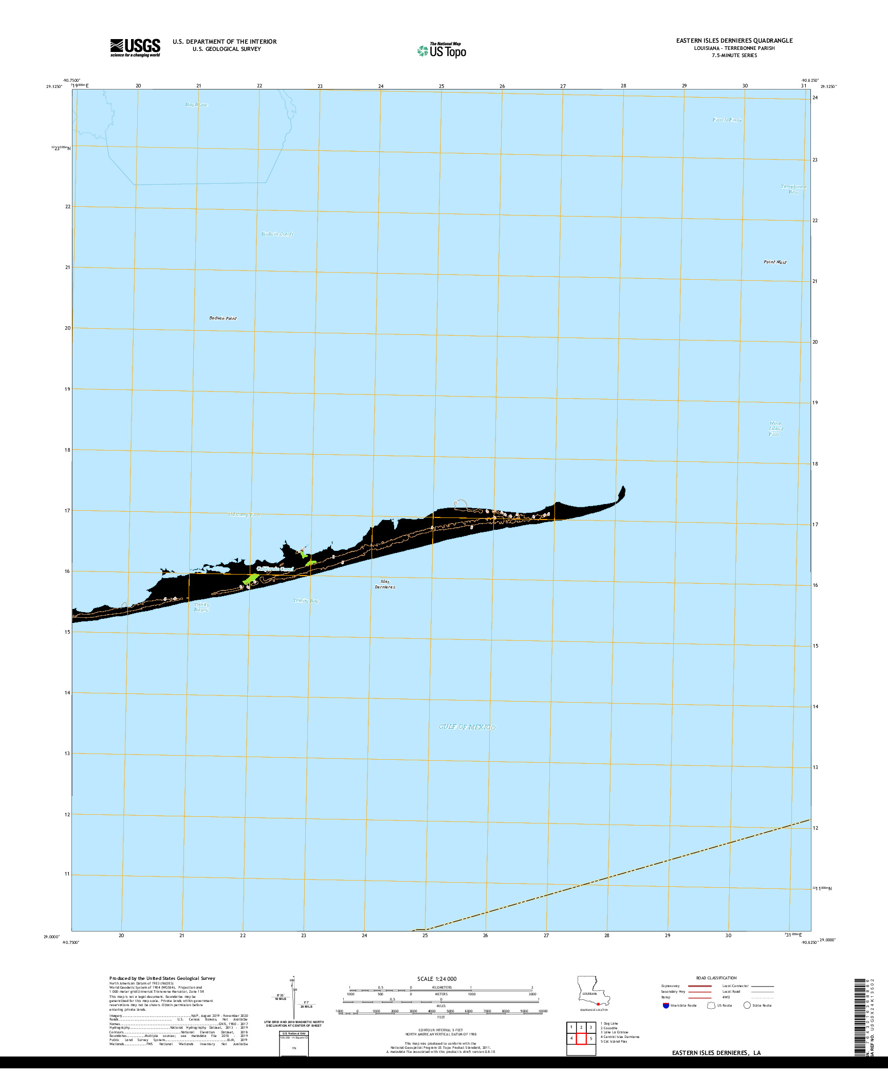 USGS US TOPO 7.5-MINUTE MAP FOR EASTERN ISLES DERNIERES, LA 2020