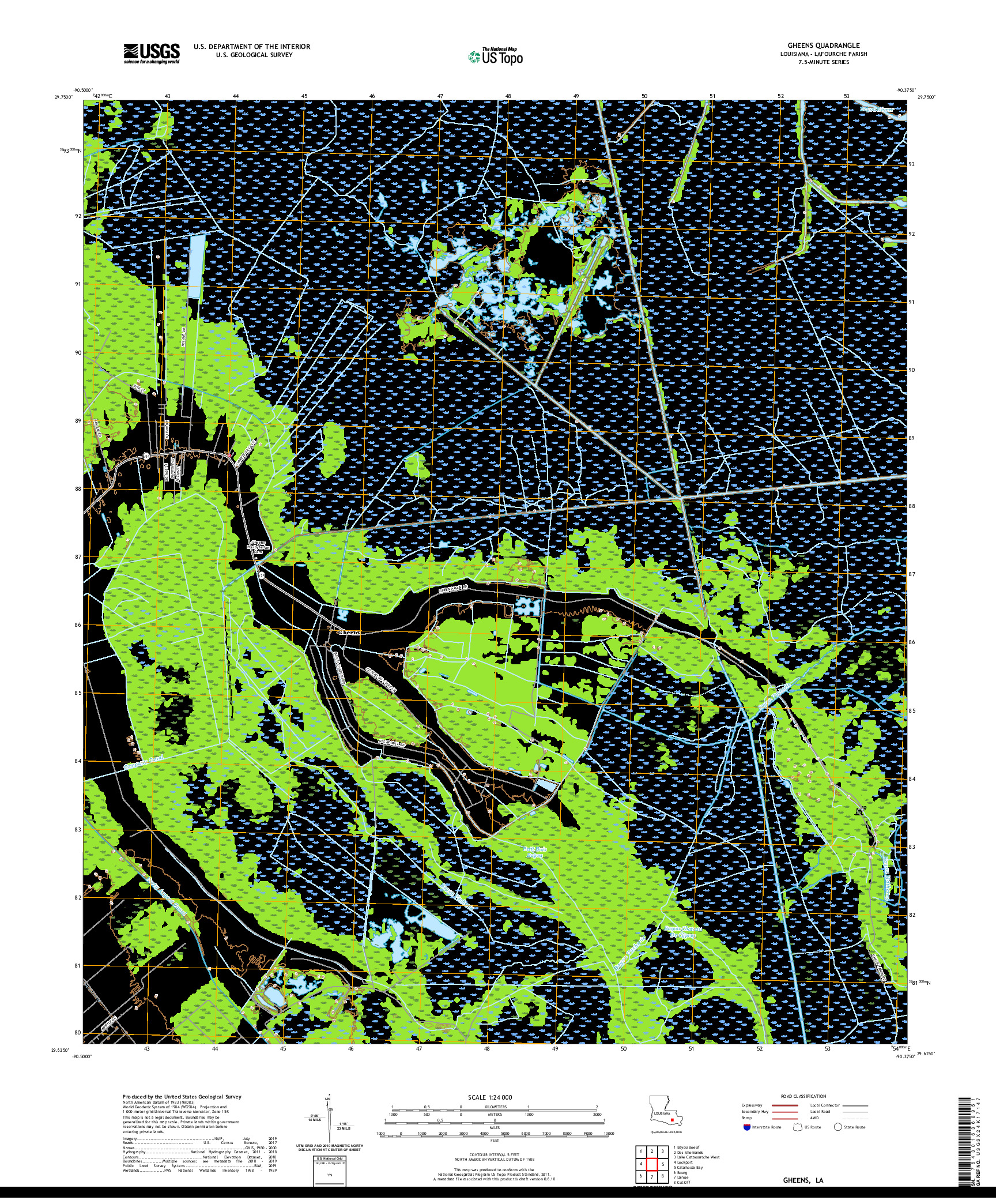 USGS US TOPO 7.5-MINUTE MAP FOR GHEENS, LA 2020