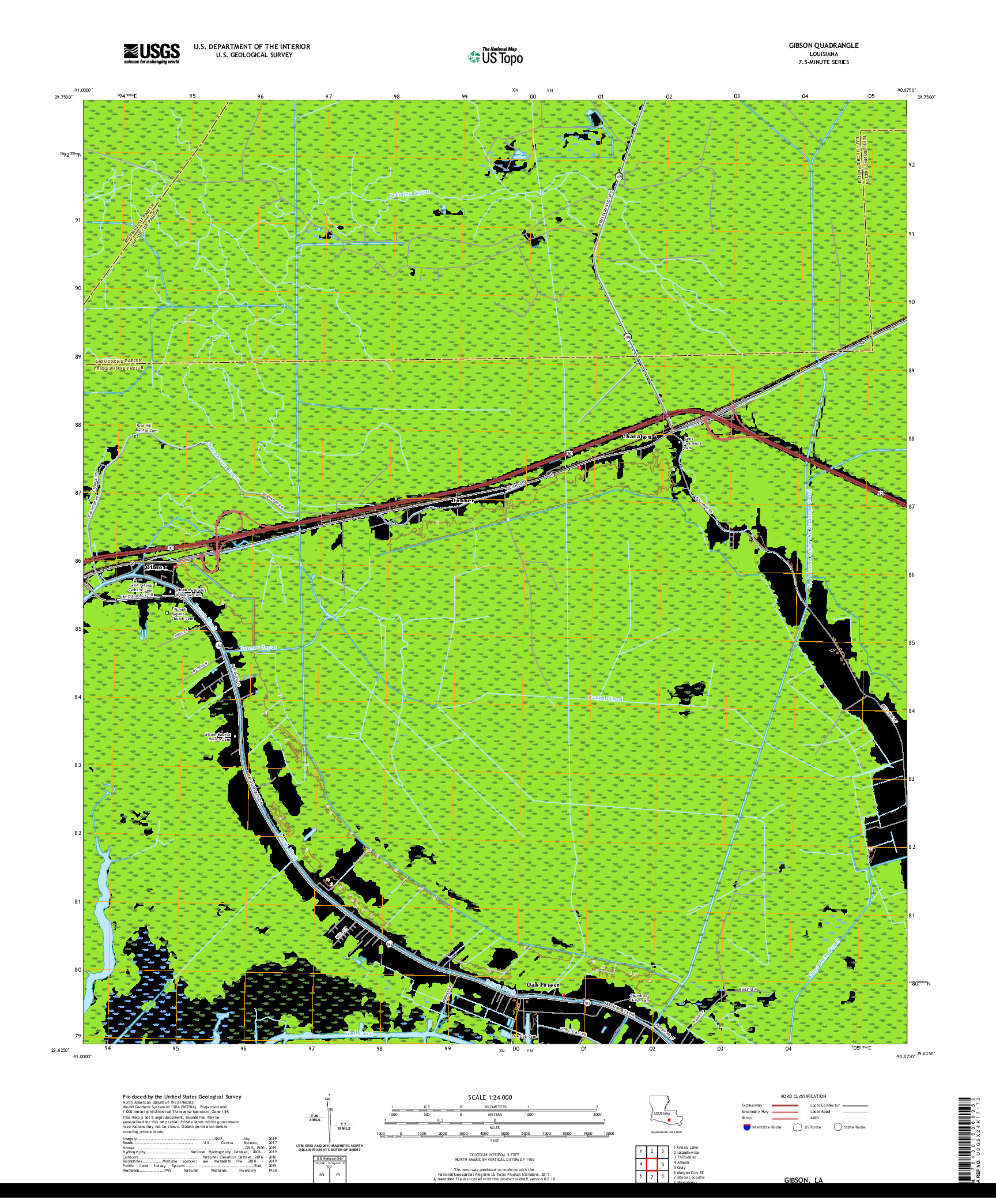 USGS US TOPO 7.5-MINUTE MAP FOR GIBSON, LA 2020