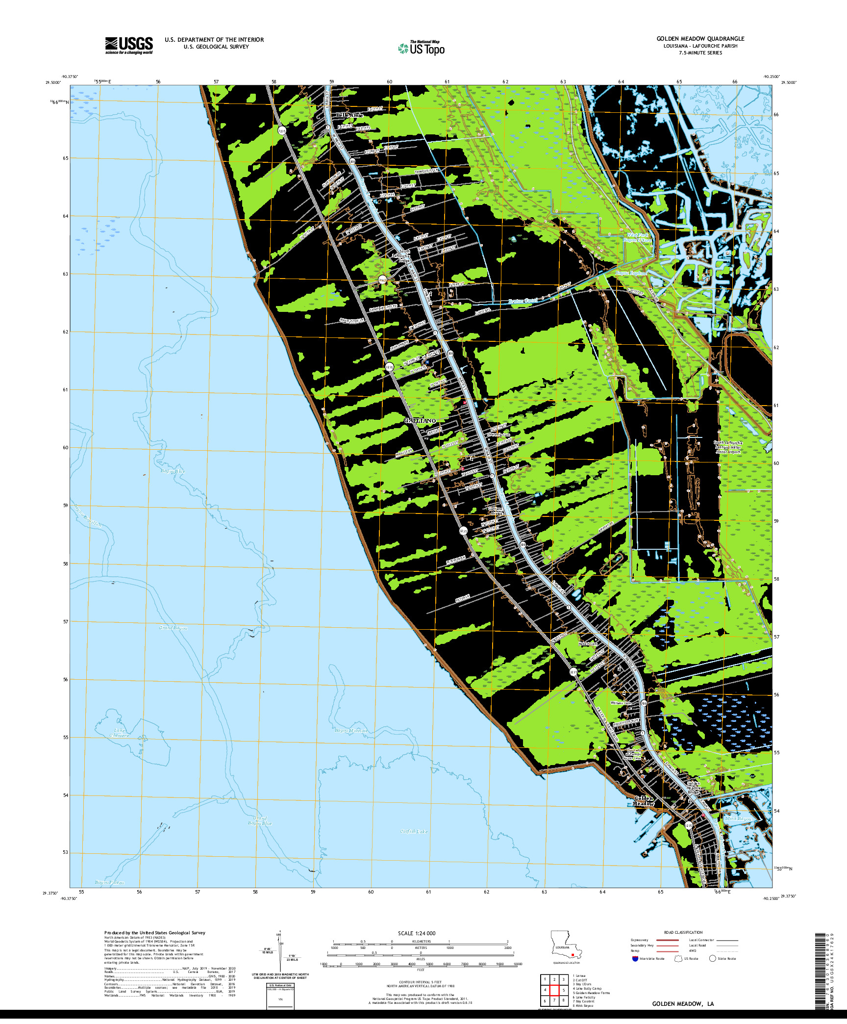 USGS US TOPO 7.5-MINUTE MAP FOR GOLDEN MEADOW, LA 2020