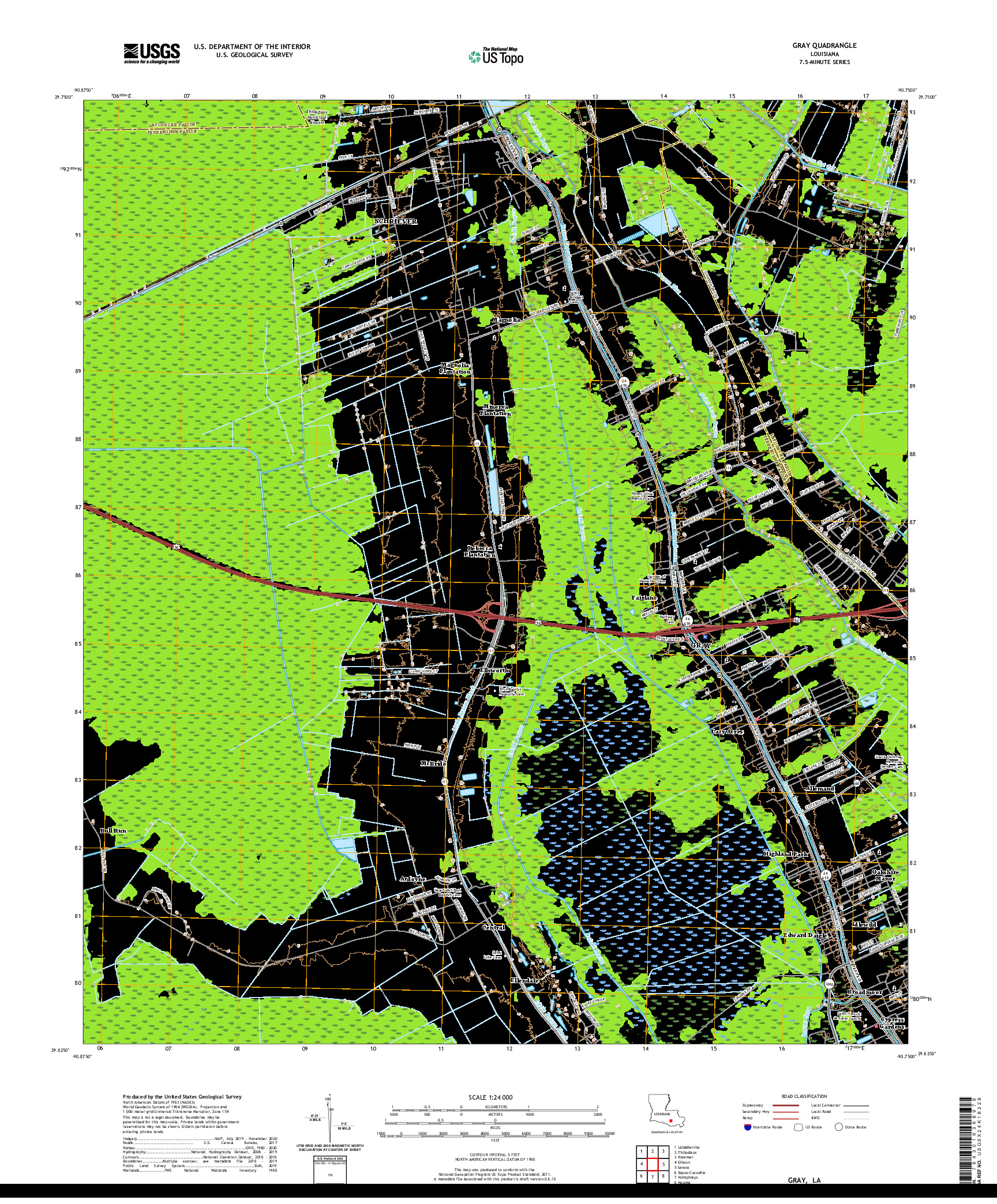 USGS US TOPO 7.5-MINUTE MAP FOR GRAY, LA 2020