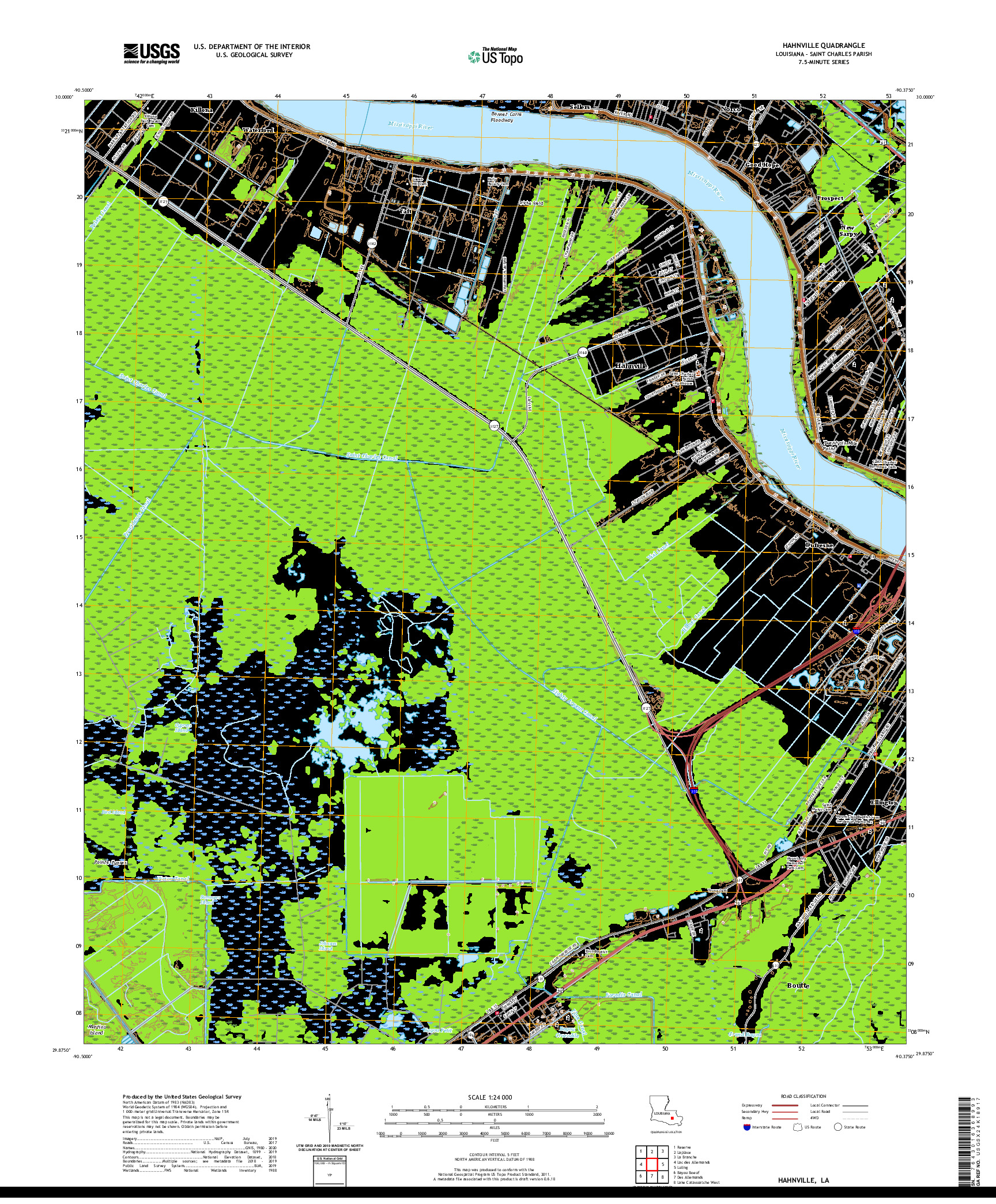 USGS US TOPO 7.5-MINUTE MAP FOR HAHNVILLE, LA 2020
