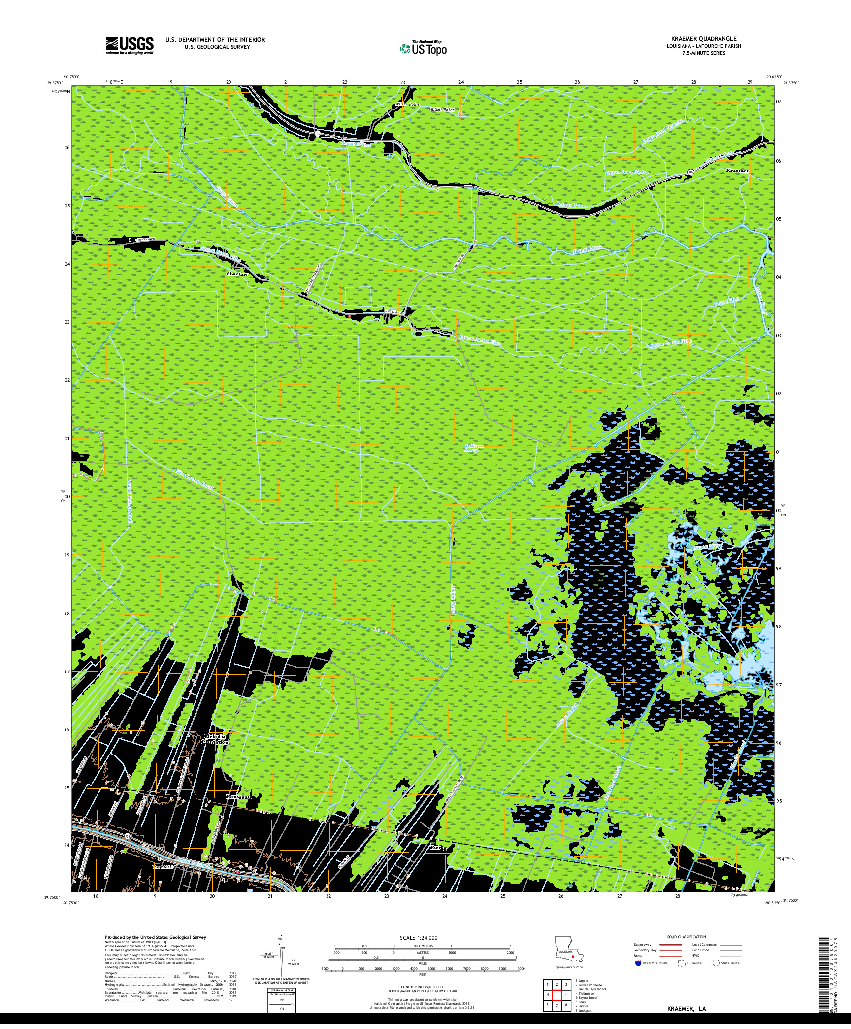 USGS US TOPO 7.5-MINUTE MAP FOR KRAEMER, LA 2020