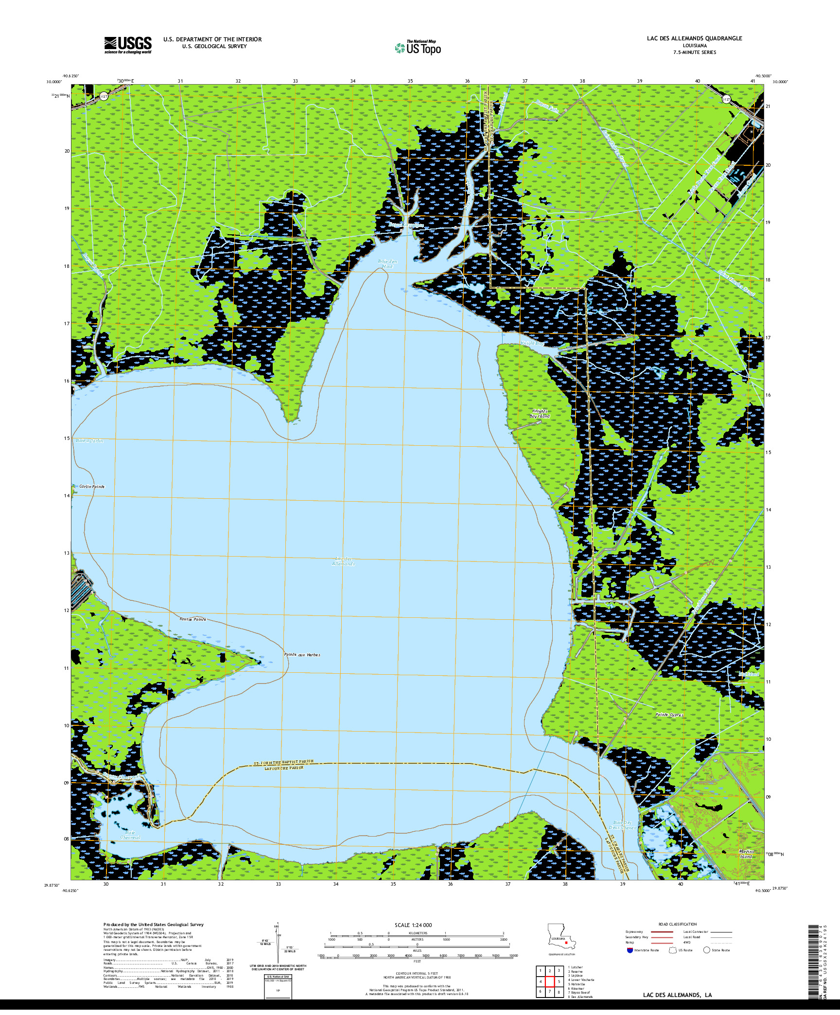 USGS US TOPO 7.5-MINUTE MAP FOR LAC DES ALLEMANDS, LA 2020