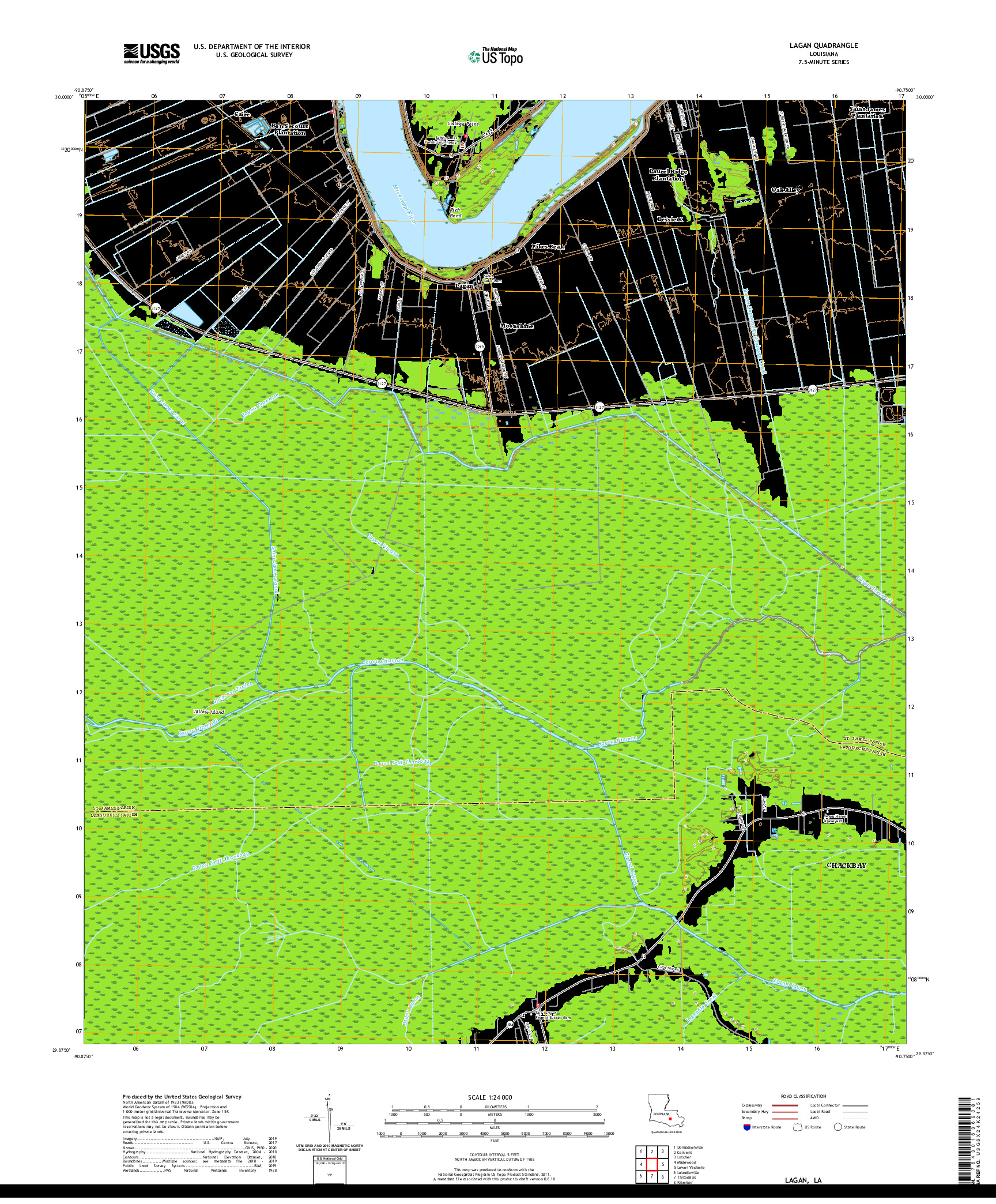 USGS US TOPO 7.5-MINUTE MAP FOR LAGAN, LA 2020