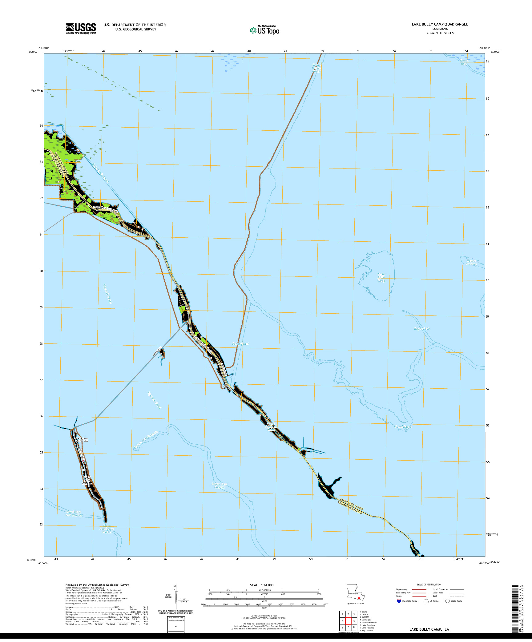 USGS US TOPO 7.5-MINUTE MAP FOR LAKE BULLY CAMP, LA 2020