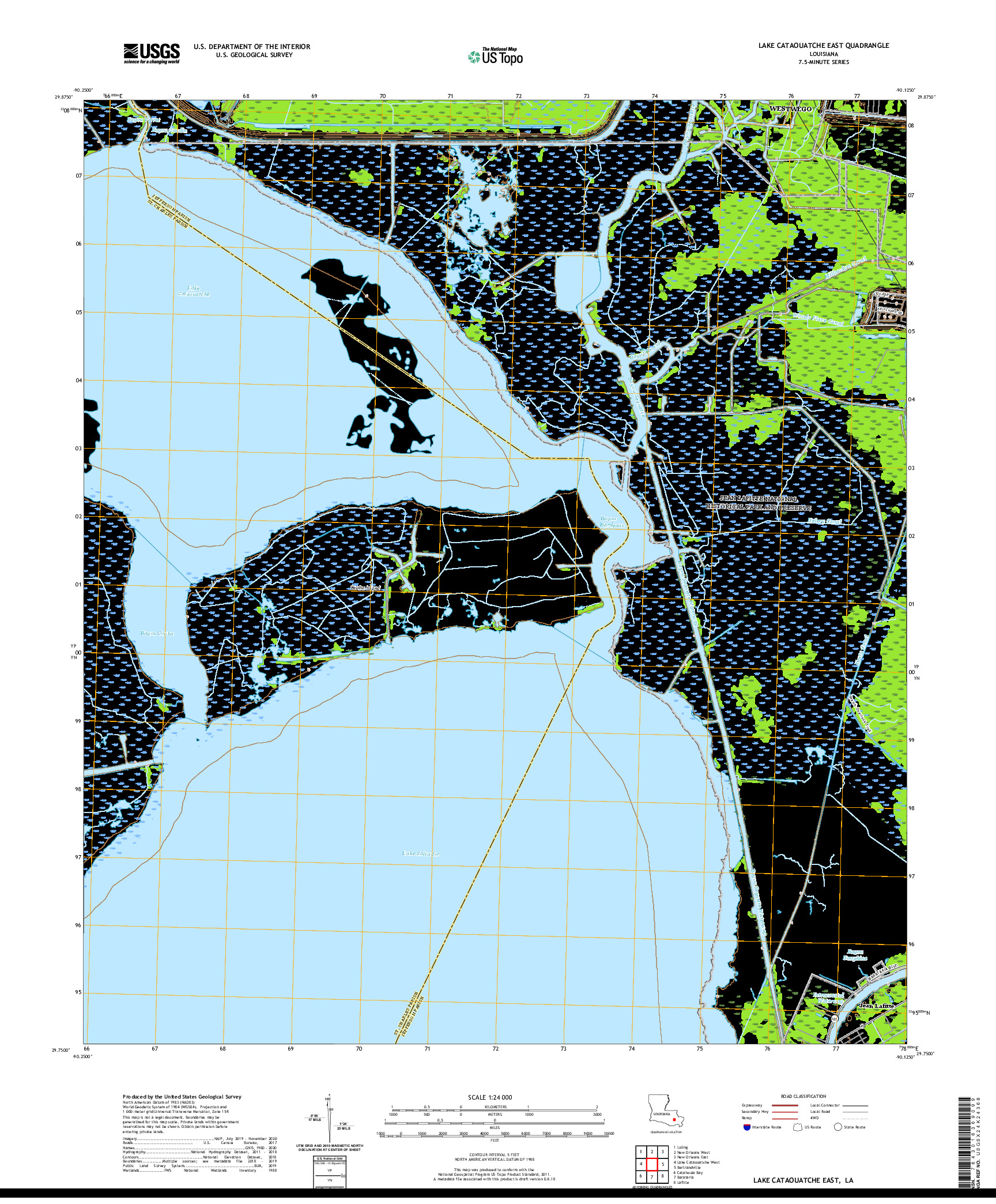 USGS US TOPO 7.5-MINUTE MAP FOR LAKE CATAOUATCHE EAST, LA 2020