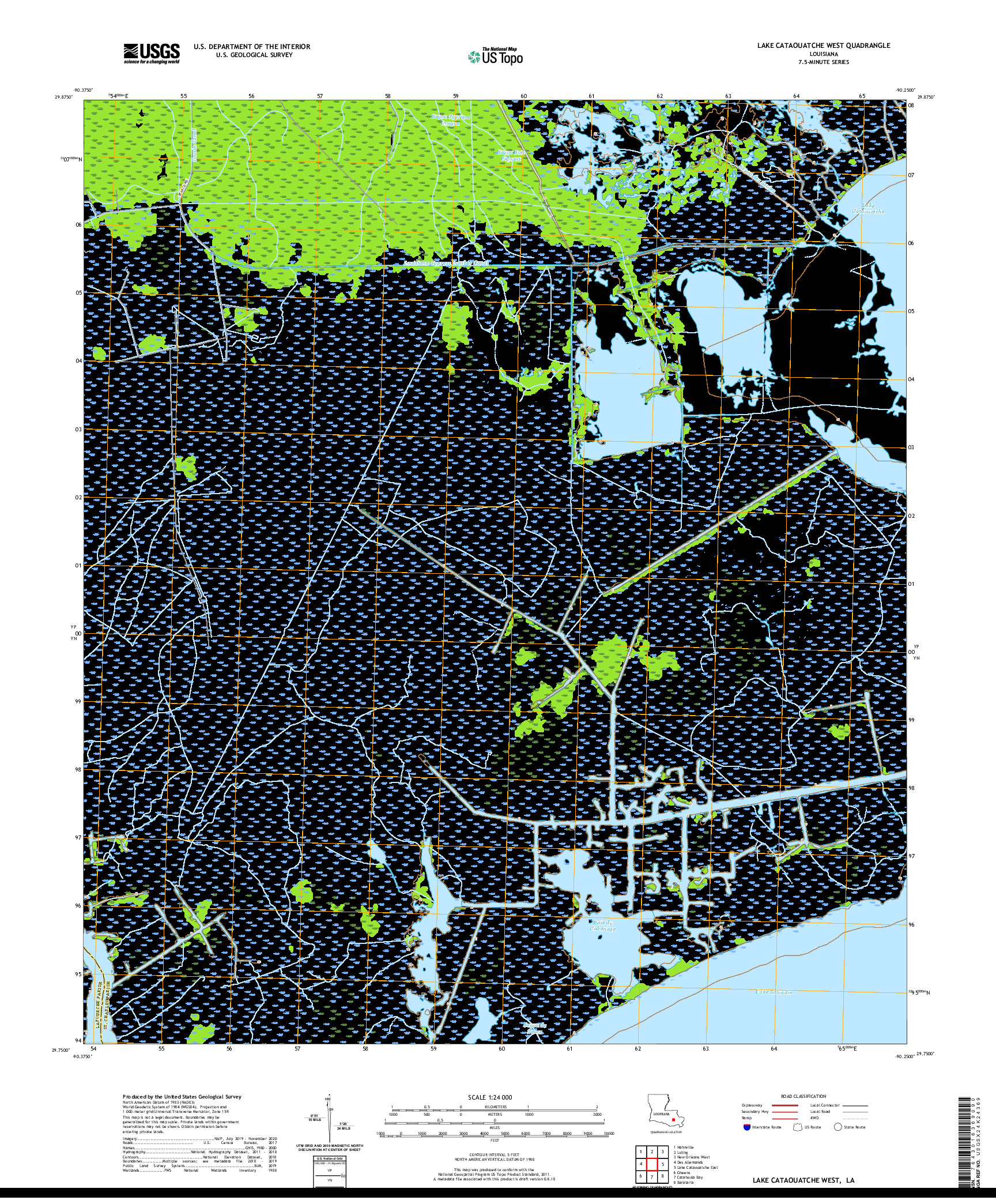 USGS US TOPO 7.5-MINUTE MAP FOR LAKE CATAOUATCHE WEST, LA 2020