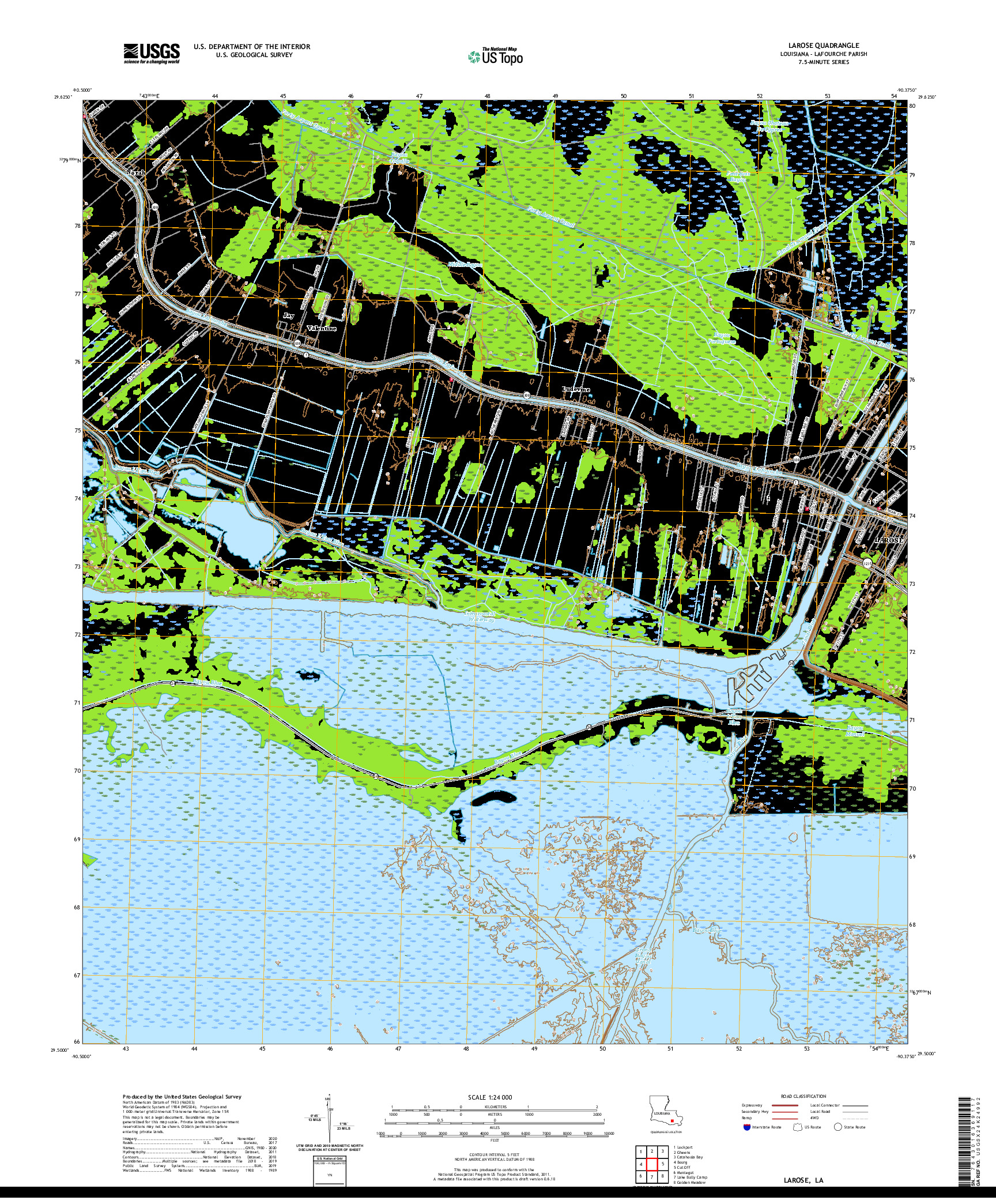 USGS US TOPO 7.5-MINUTE MAP FOR LAROSE, LA 2020