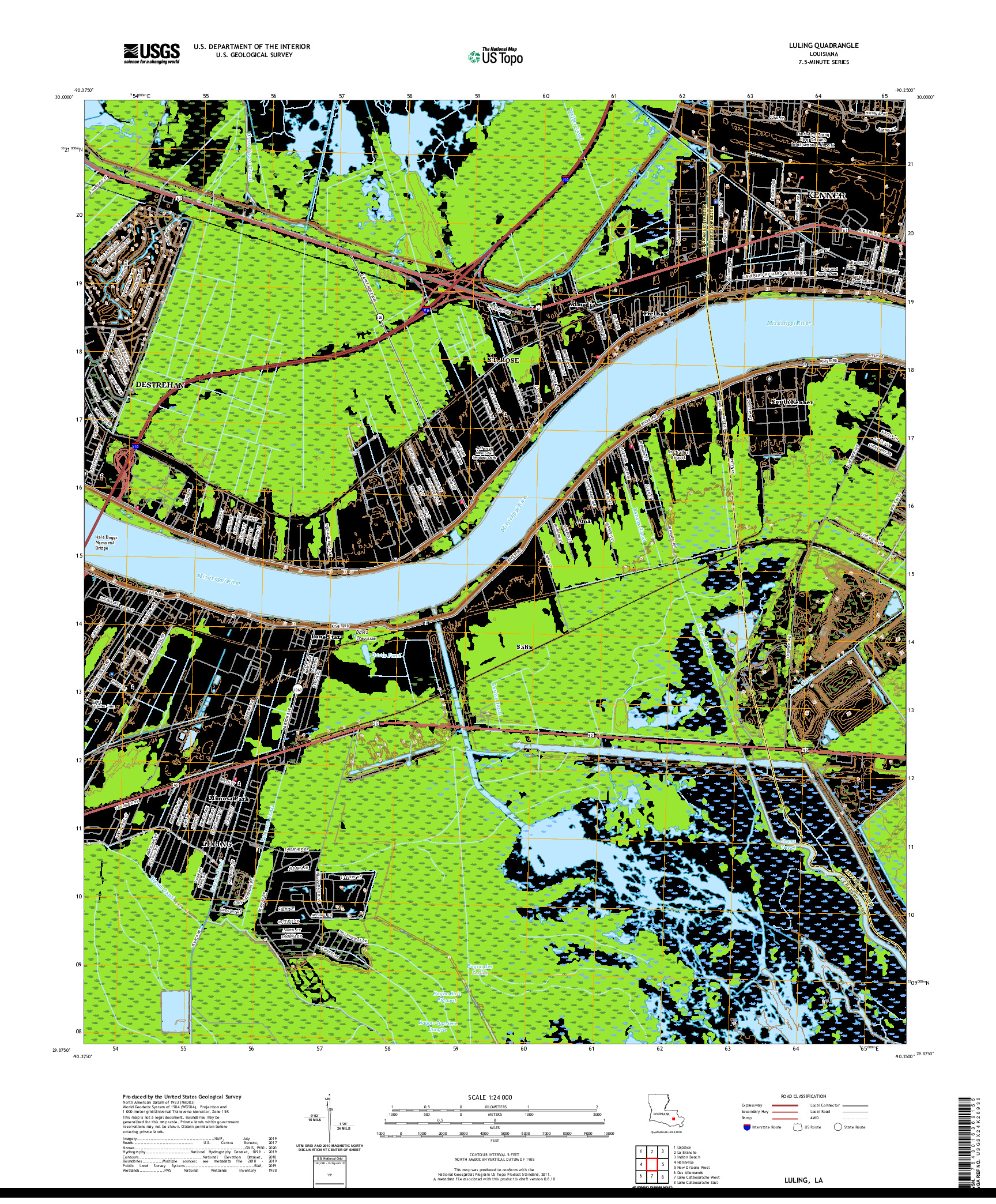 USGS US TOPO 7.5-MINUTE MAP FOR LULING, LA 2020