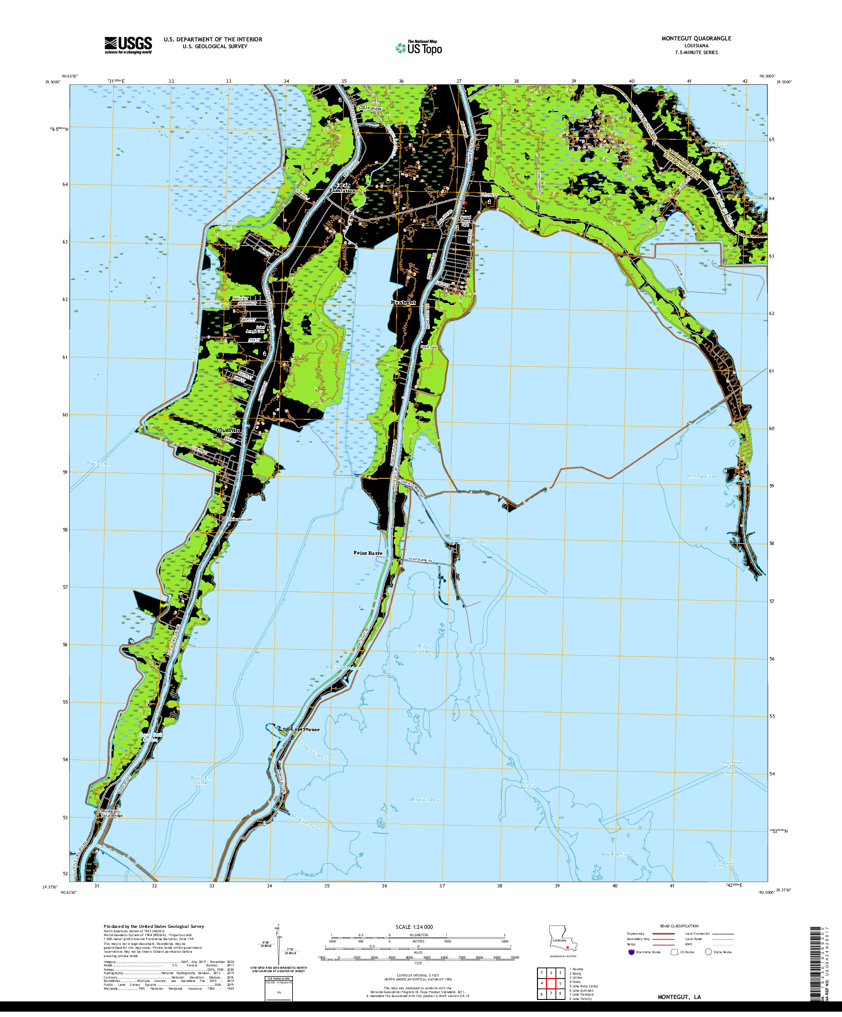 USGS US TOPO 7.5-MINUTE MAP FOR MONTEGUT, LA 2020