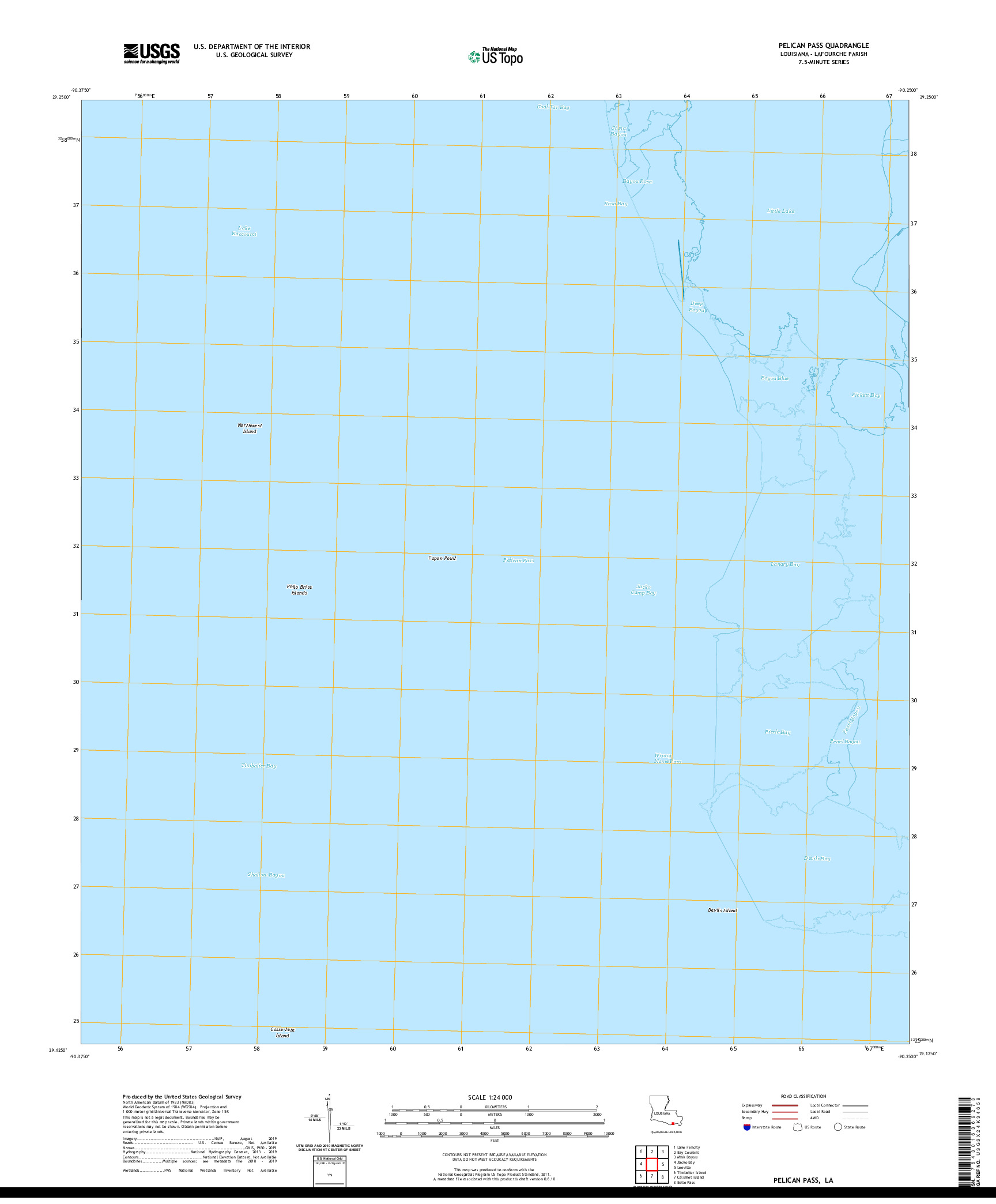 USGS US TOPO 7.5-MINUTE MAP FOR PELICAN PASS, LA 2020