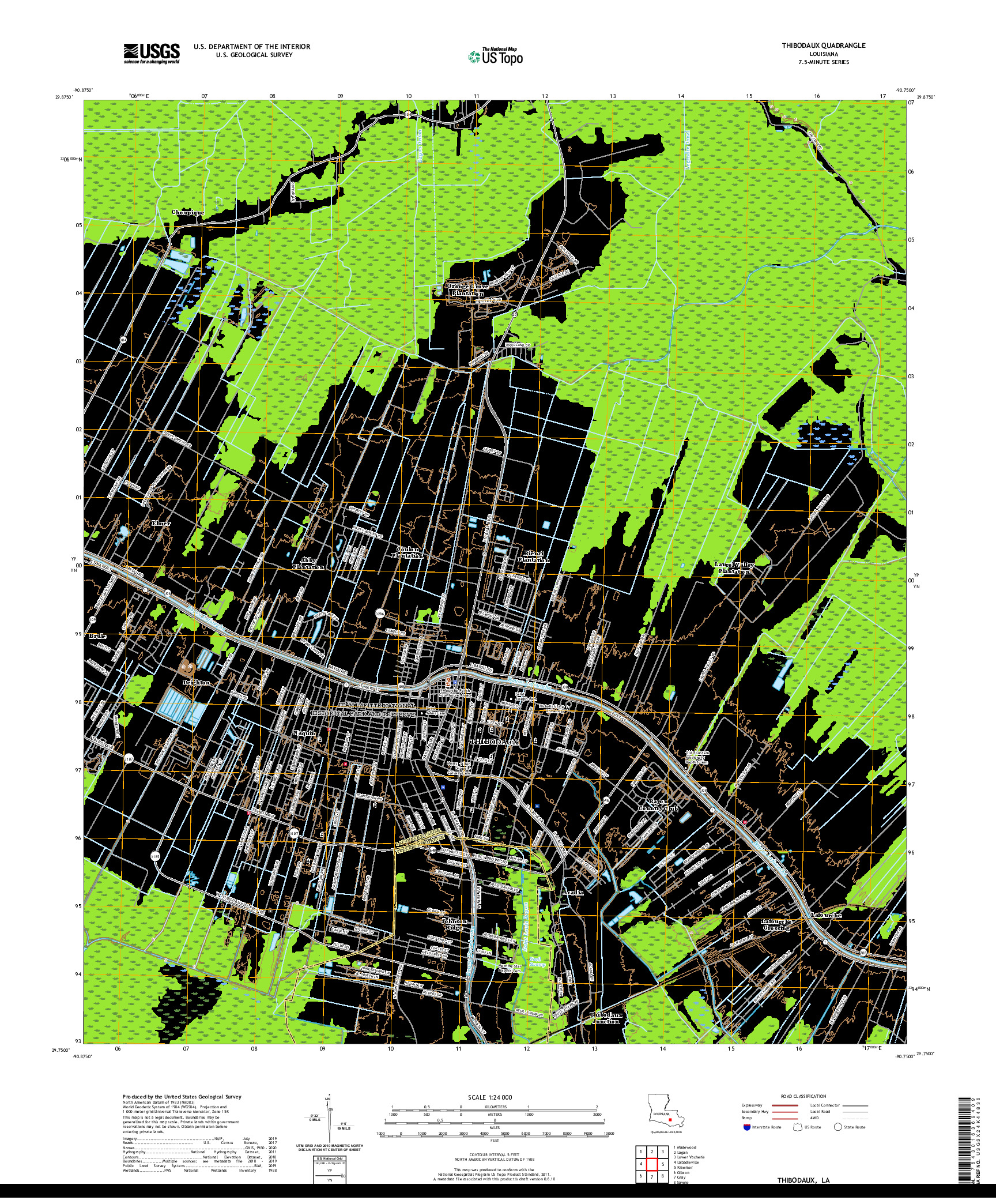 USGS US TOPO 7.5-MINUTE MAP FOR THIBODAUX, LA 2020