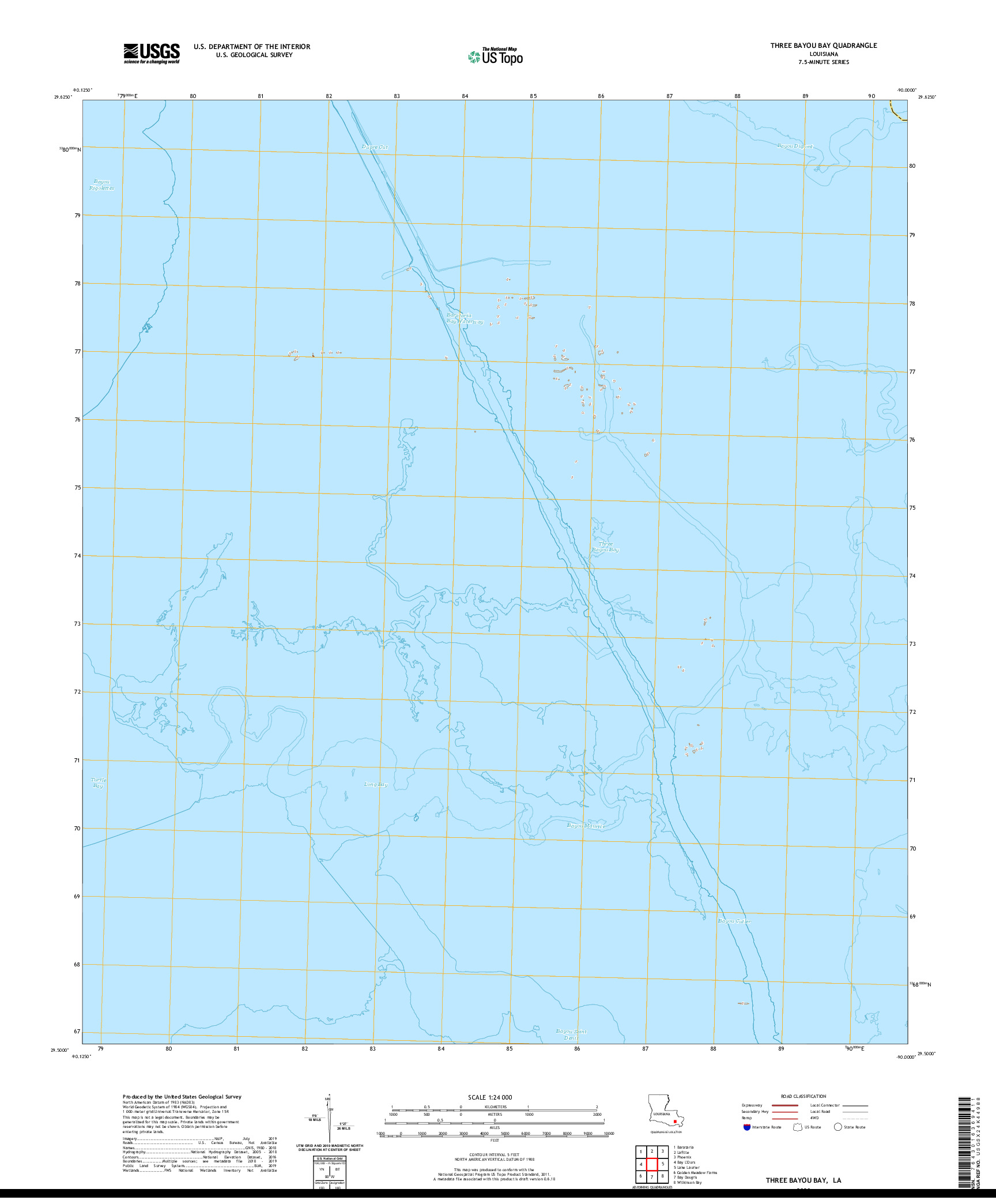 USGS US TOPO 7.5-MINUTE MAP FOR THREE BAYOU BAY, LA 2020