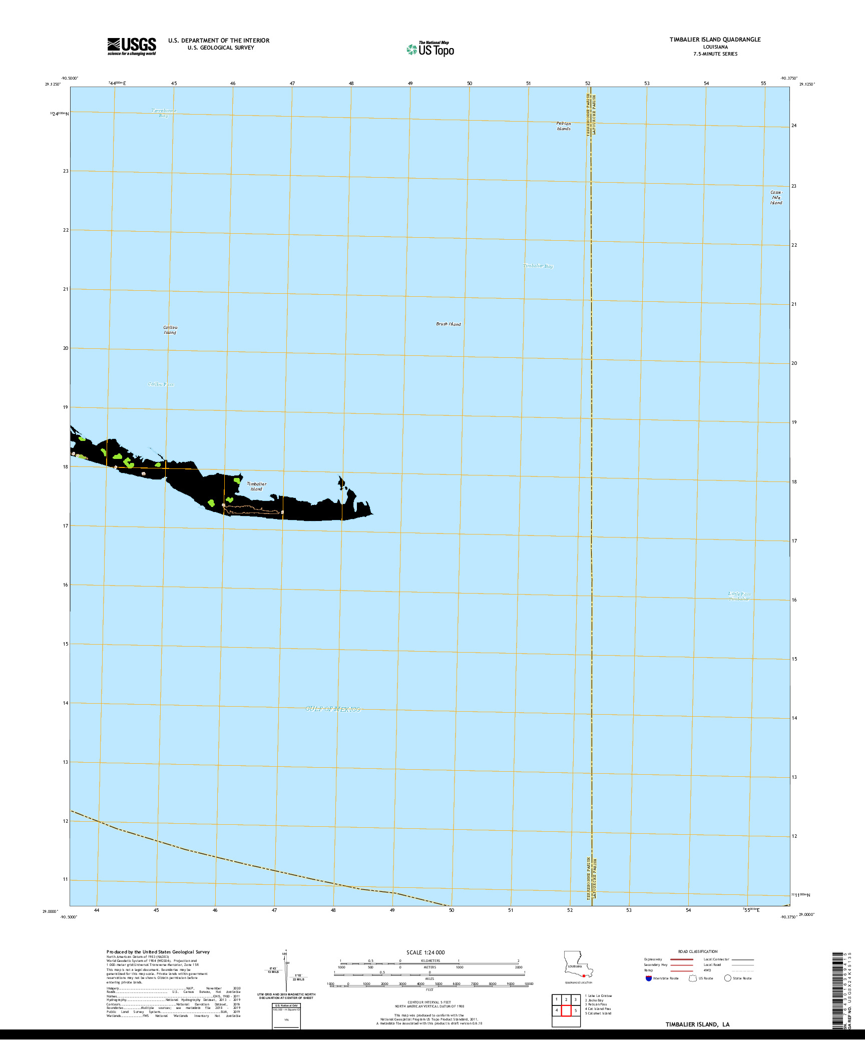 USGS US TOPO 7.5-MINUTE MAP FOR TIMBALIER ISLAND, LA 2020