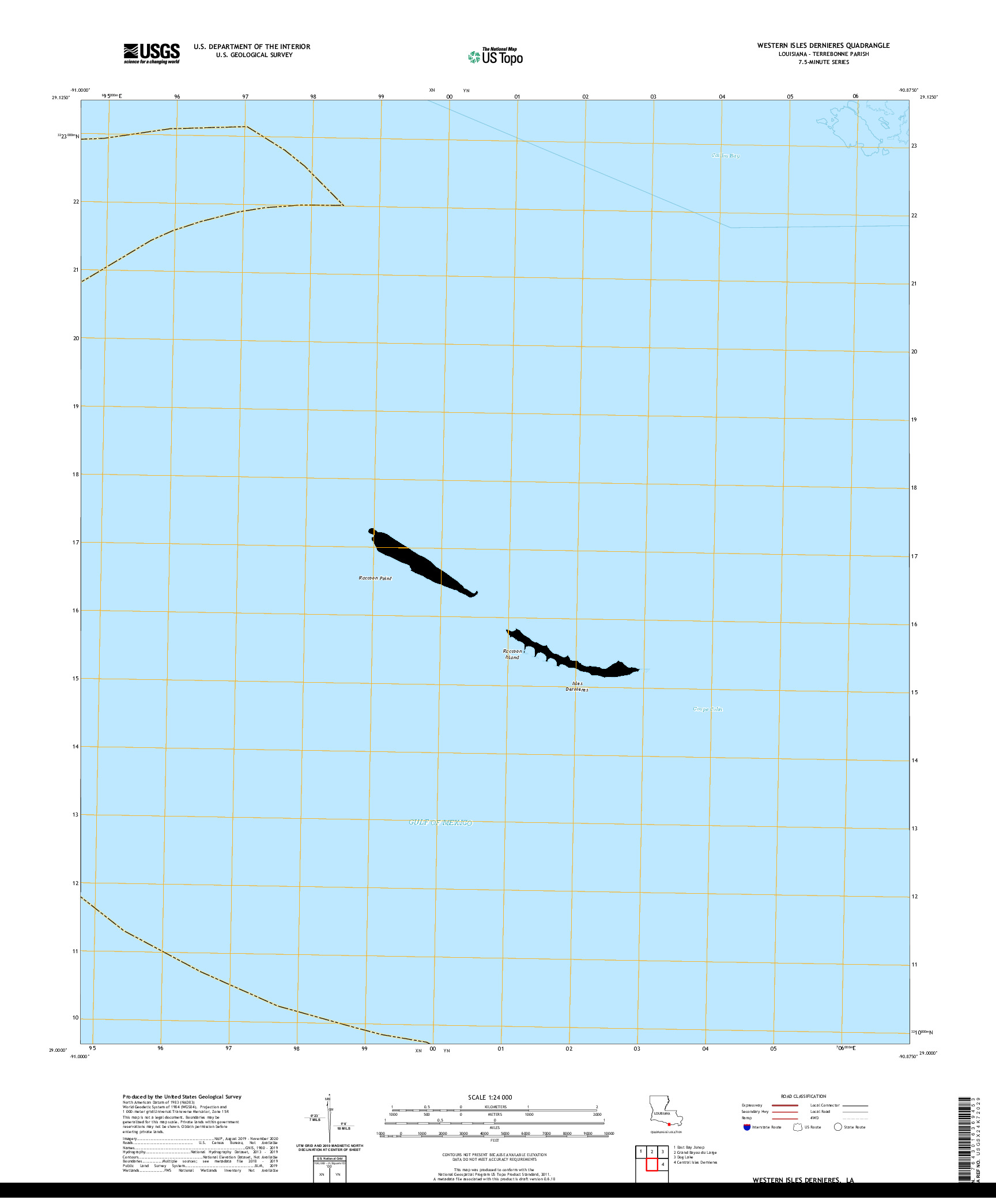 USGS US TOPO 7.5-MINUTE MAP FOR WESTERN ISLES DERNIERES, LA 2020