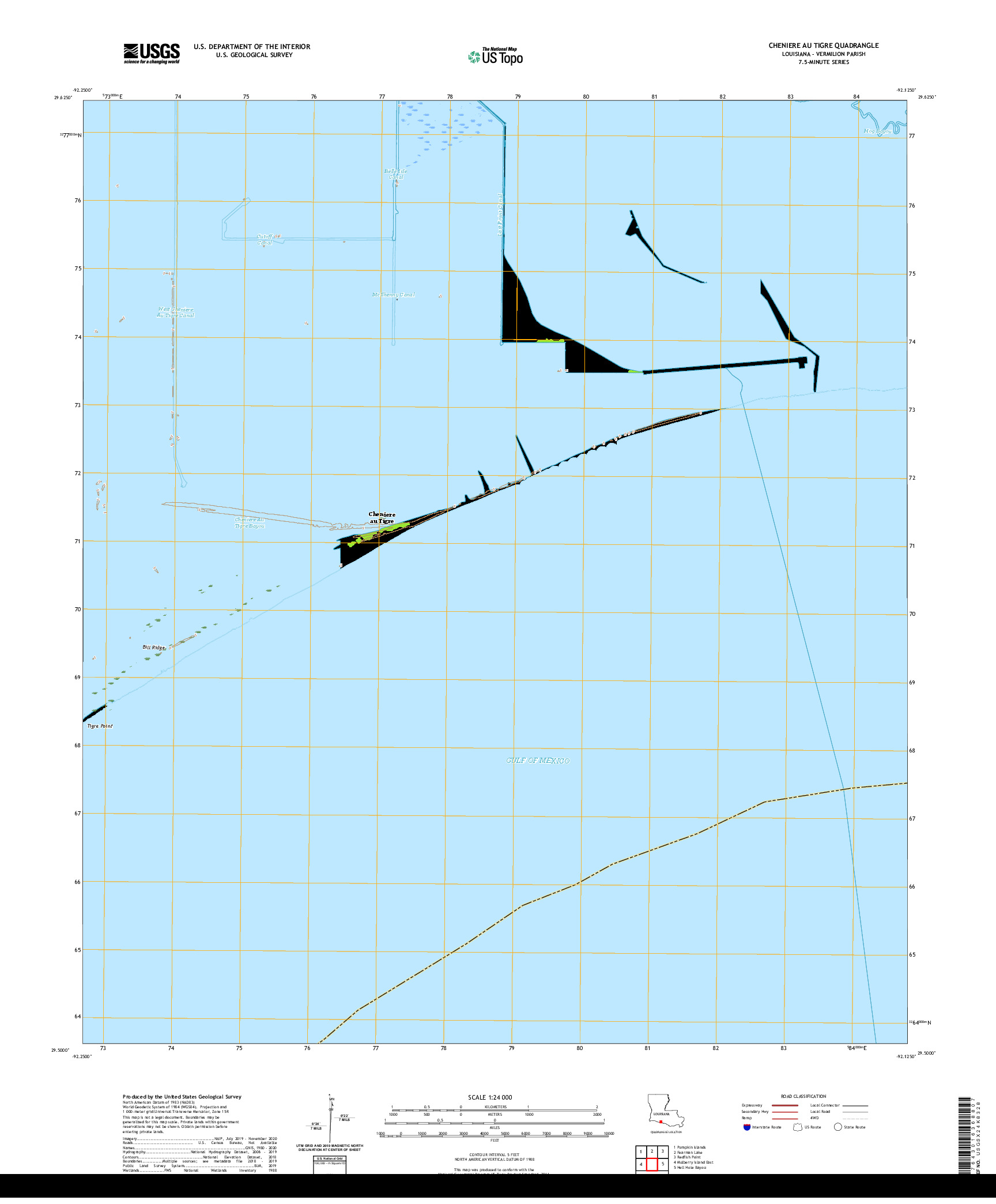 USGS US TOPO 7.5-MINUTE MAP FOR CHENIERE AU TIGRE, LA 2020