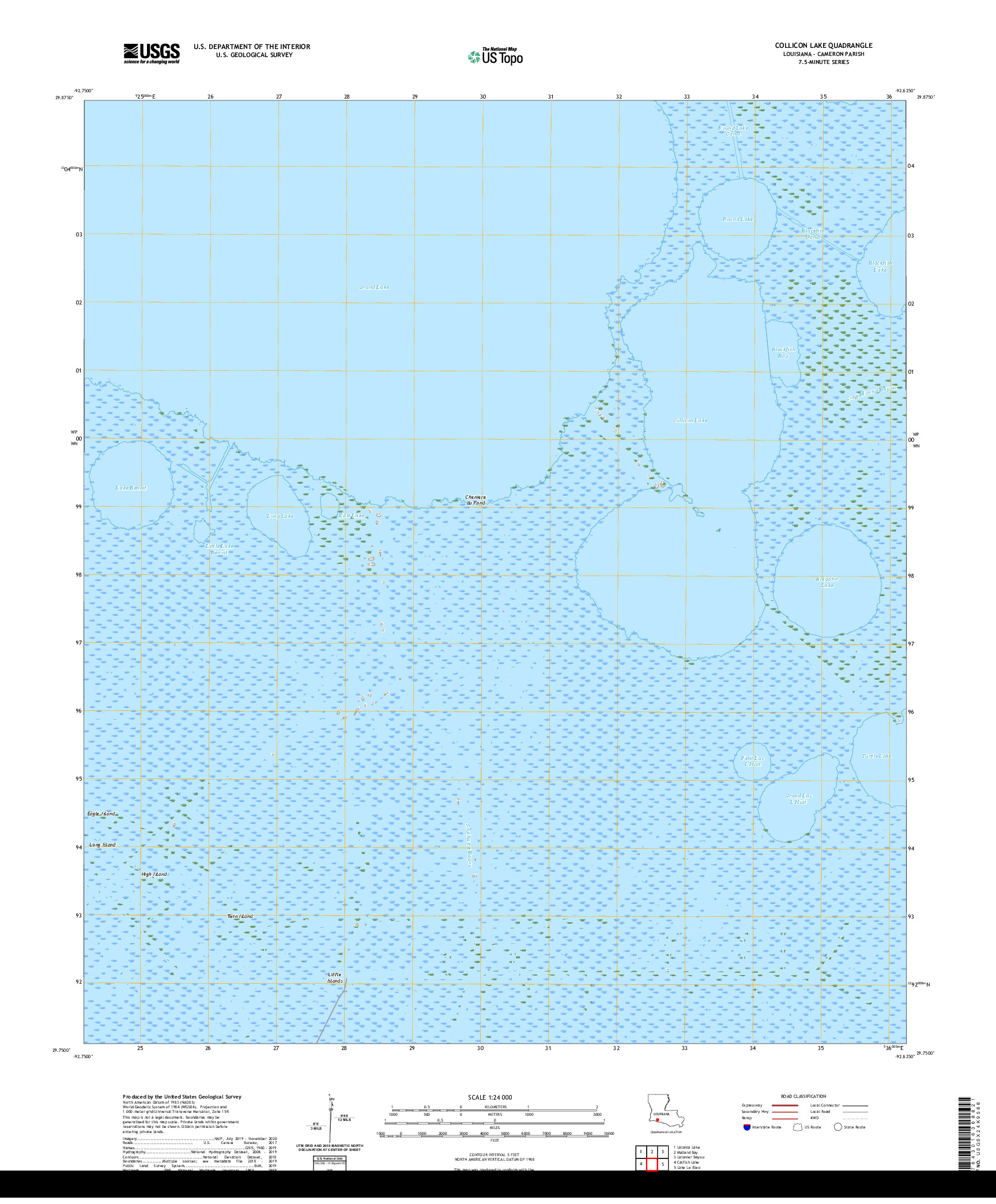 USGS US TOPO 7.5-MINUTE MAP FOR COLLICON LAKE, LA 2020