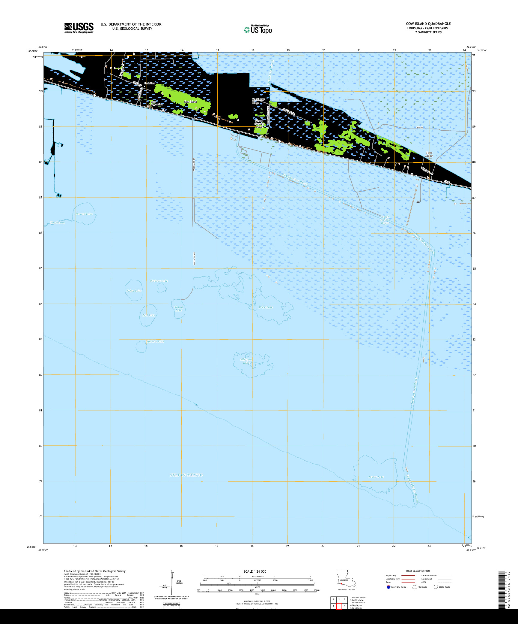 USGS US TOPO 7.5-MINUTE MAP FOR COW ISLAND, LA 2020