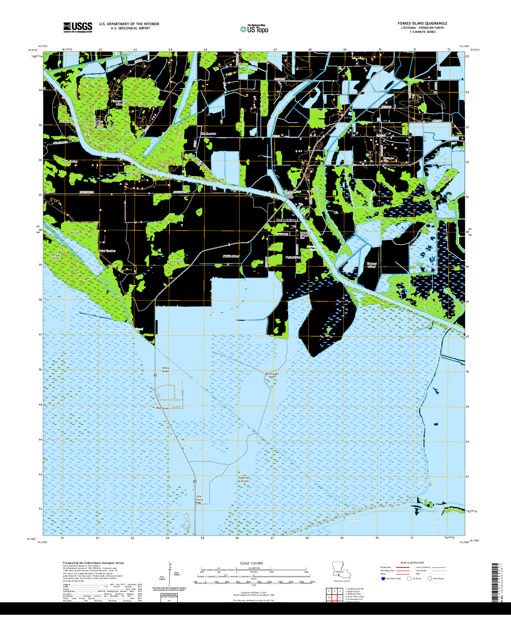 USGS US TOPO 7.5-MINUTE MAP FOR FORKED ISLAND, LA 2020