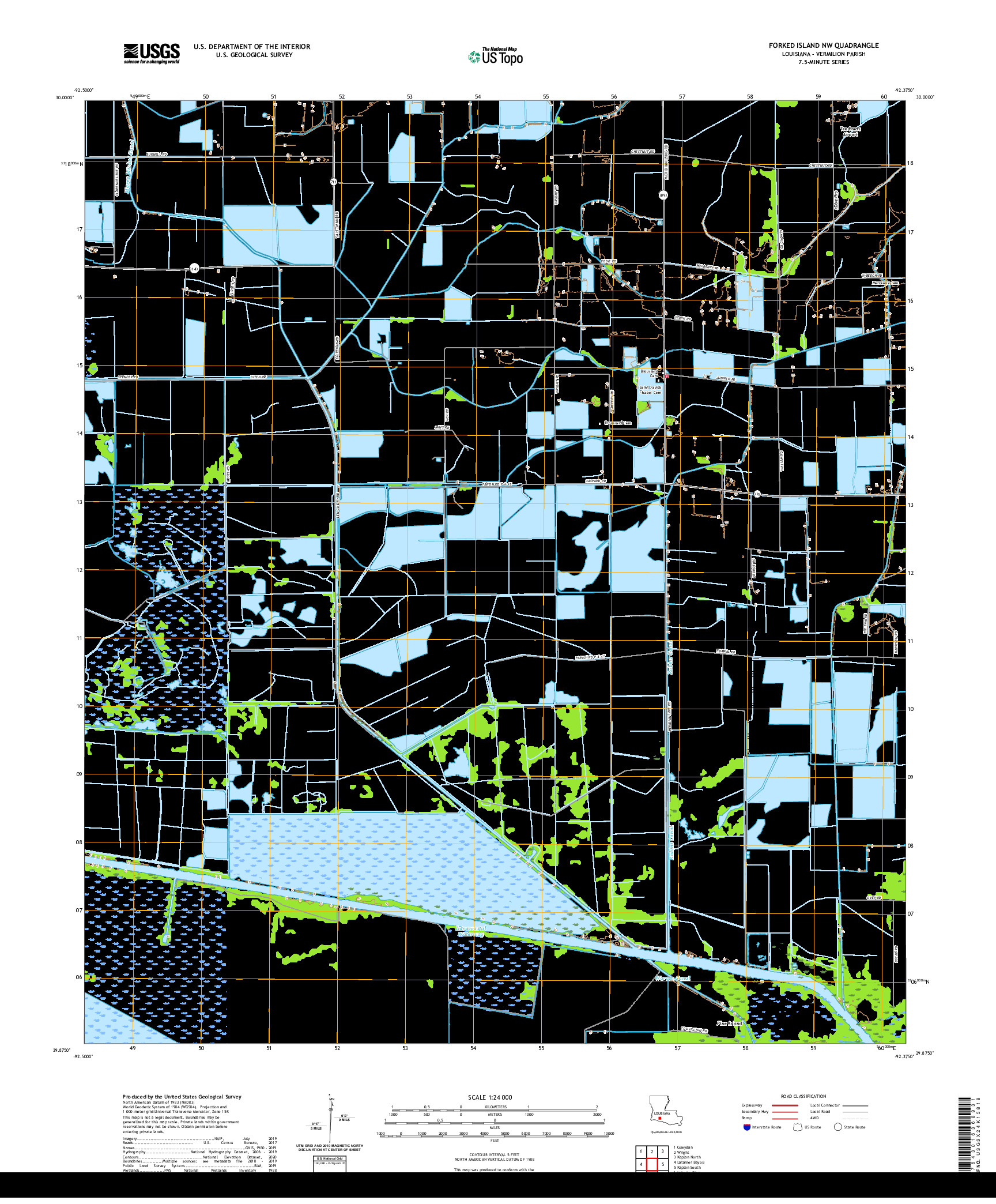 USGS US TOPO 7.5-MINUTE MAP FOR FORKED ISLAND NW, LA 2020