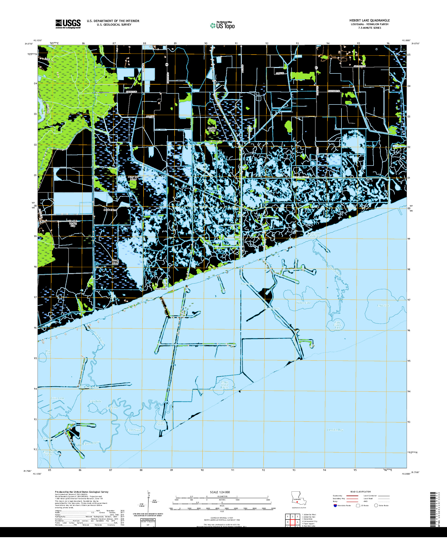 USGS US TOPO 7.5-MINUTE MAP FOR HEBERT LAKE, LA 2020
