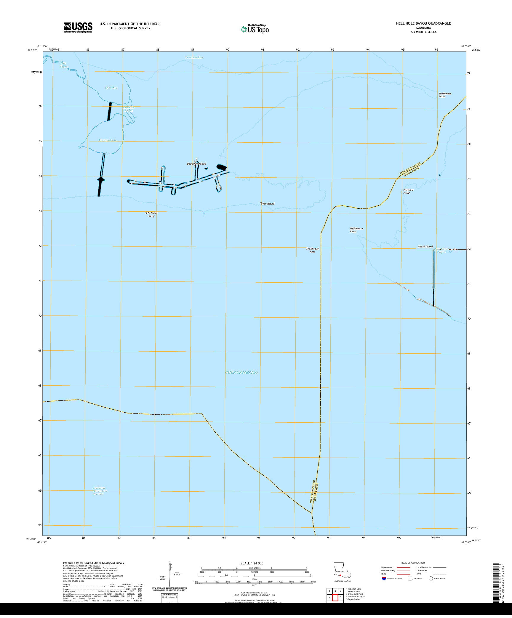 USGS US TOPO 7.5-MINUTE MAP FOR HELL HOLE BAYOU, LA 2020