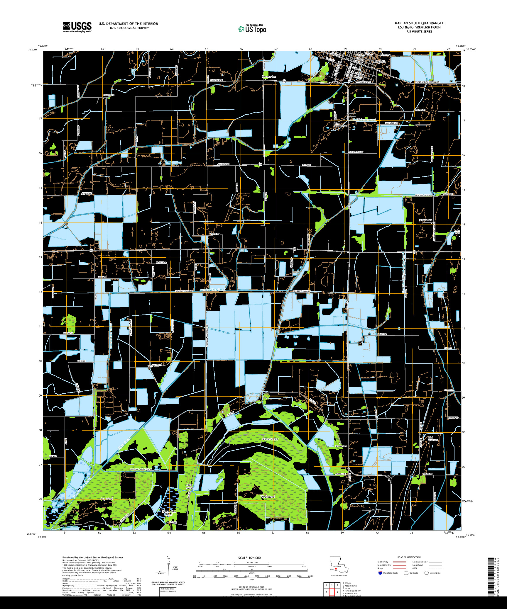 USGS US TOPO 7.5-MINUTE MAP FOR KAPLAN SOUTH, LA 2020