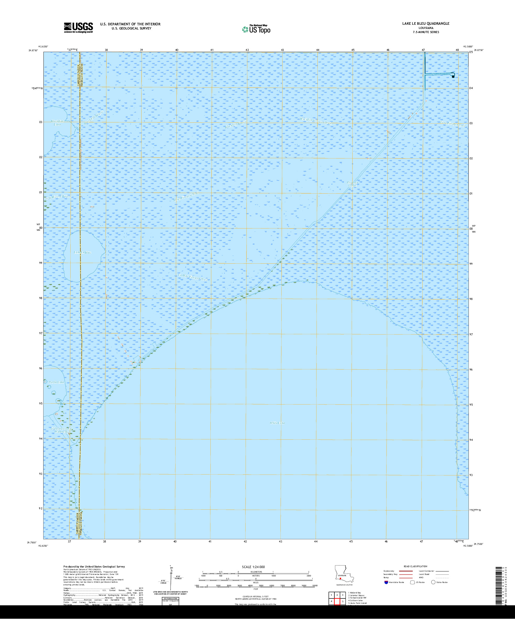 USGS US TOPO 7.5-MINUTE MAP FOR LAKE LE BLEU, LA 2020