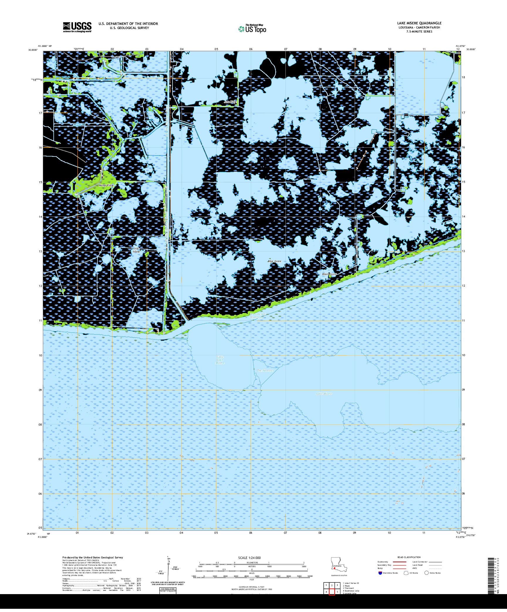 USGS US TOPO 7.5-MINUTE MAP FOR LAKE MISERE, LA 2020