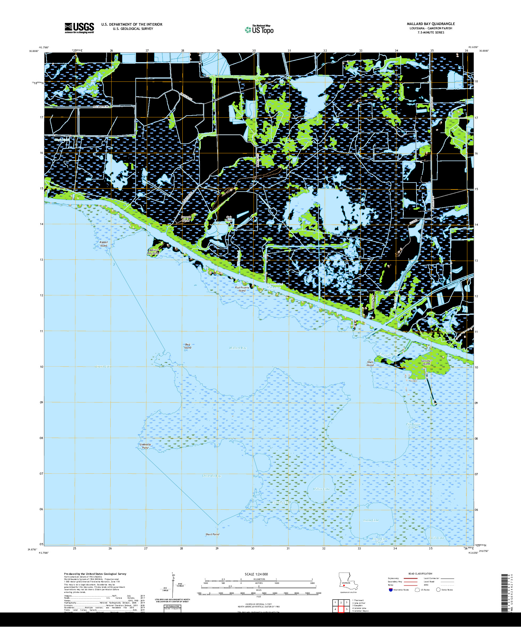 USGS US TOPO 7.5-MINUTE MAP FOR MALLARD BAY, LA 2020