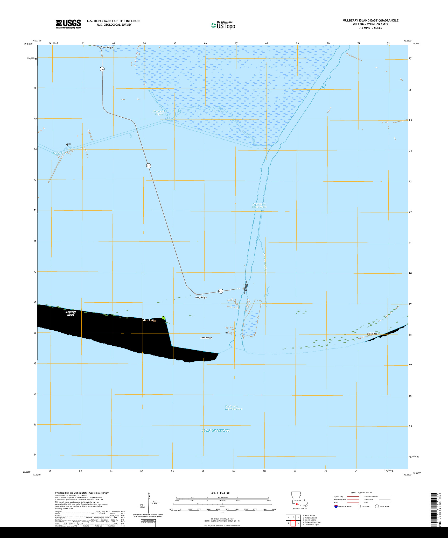 USGS US TOPO 7.5-MINUTE MAP FOR MULBERRY ISLAND EAST, LA 2020