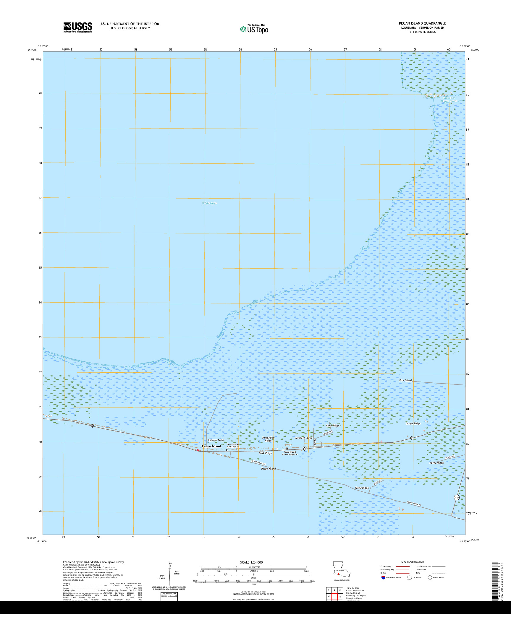 USGS US TOPO 7.5-MINUTE MAP FOR PECAN ISLAND, LA 2020