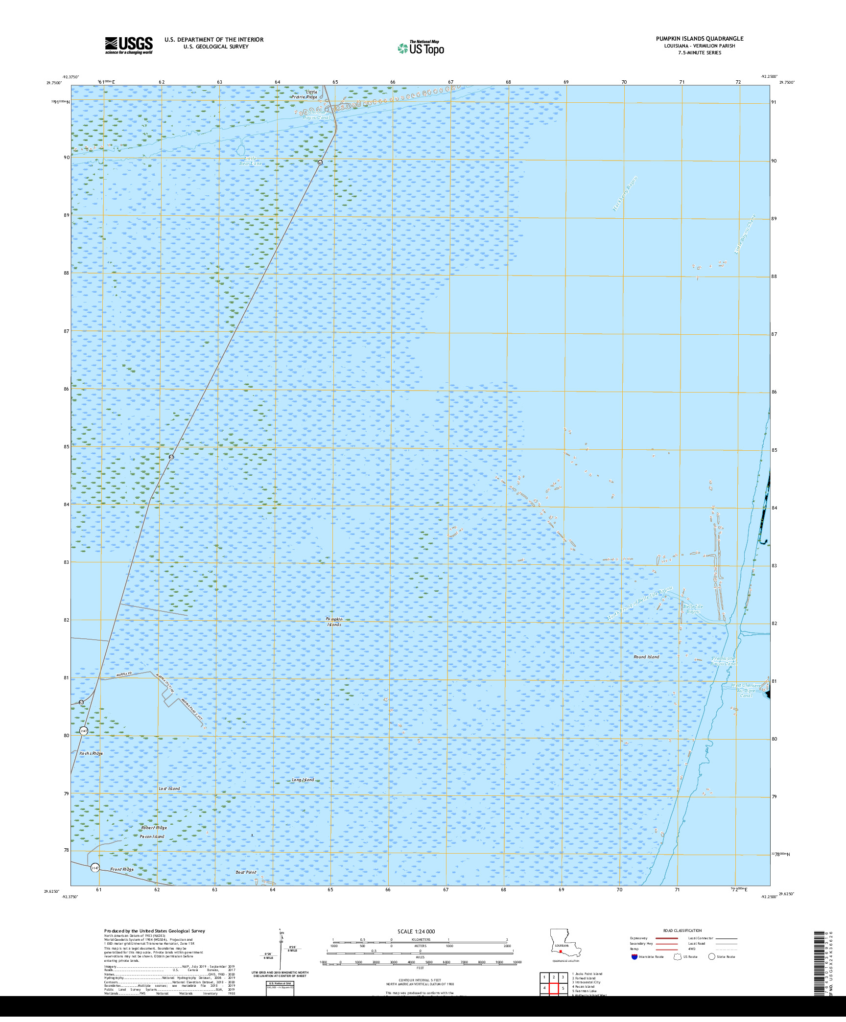 USGS US TOPO 7.5-MINUTE MAP FOR PUMPKIN ISLANDS, LA 2020