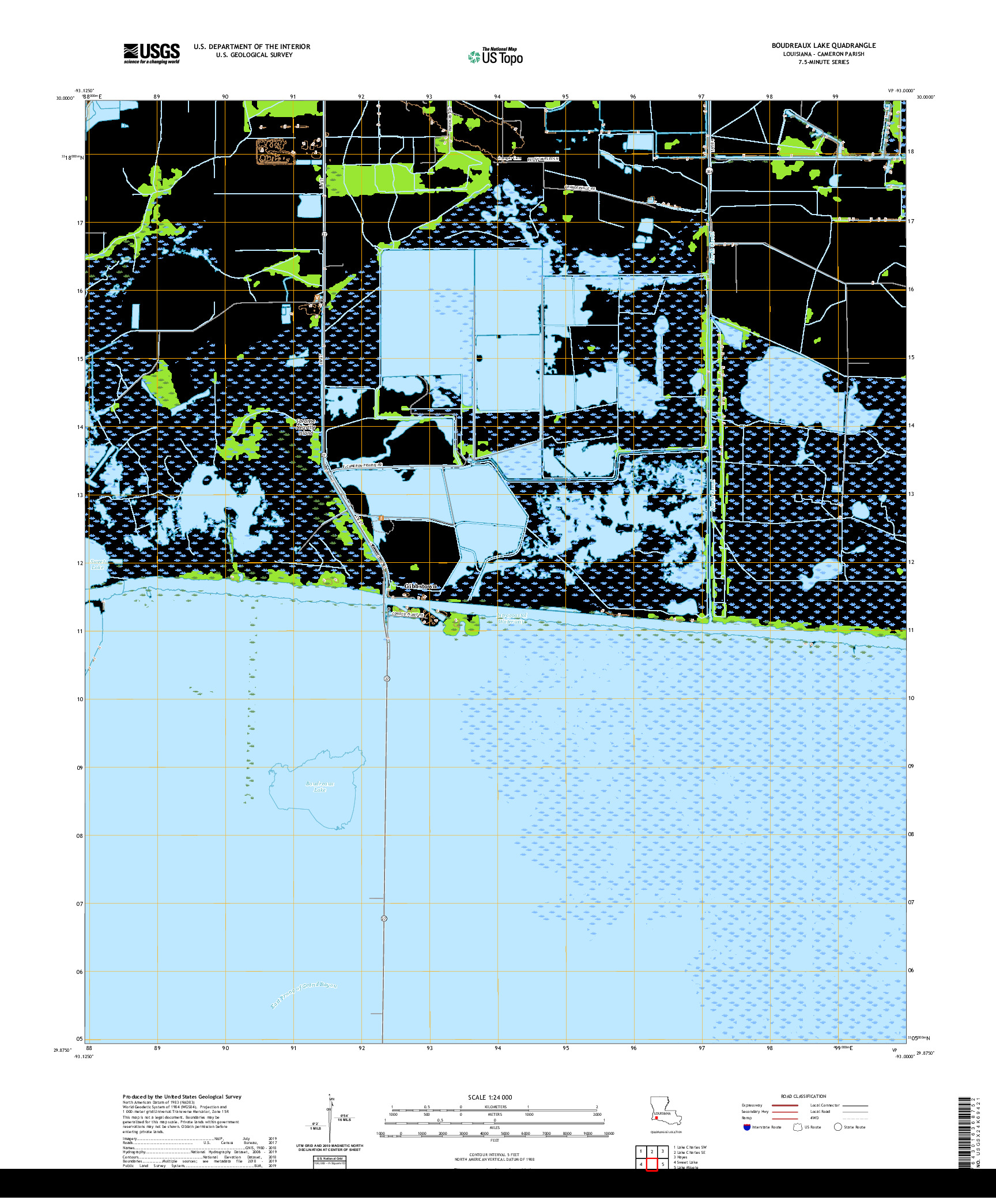 USGS US TOPO 7.5-MINUTE MAP FOR BOUDREAUX LAKE, LA 2020